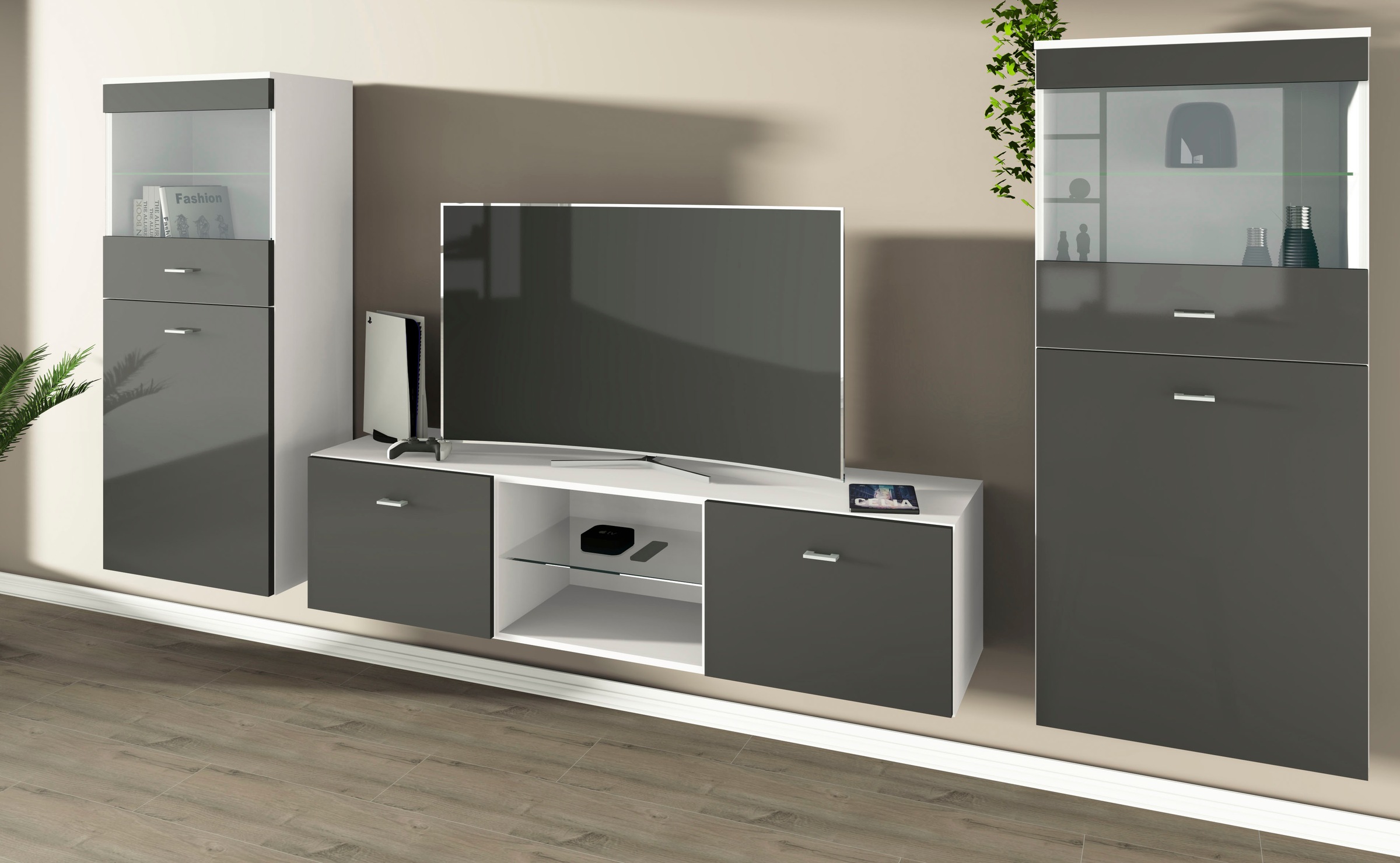 Thumbnail - borchardt Möbel Wohnwand "Scala, moderne Mediawand mit Vitrinen und Lowboard" Komplett-Set