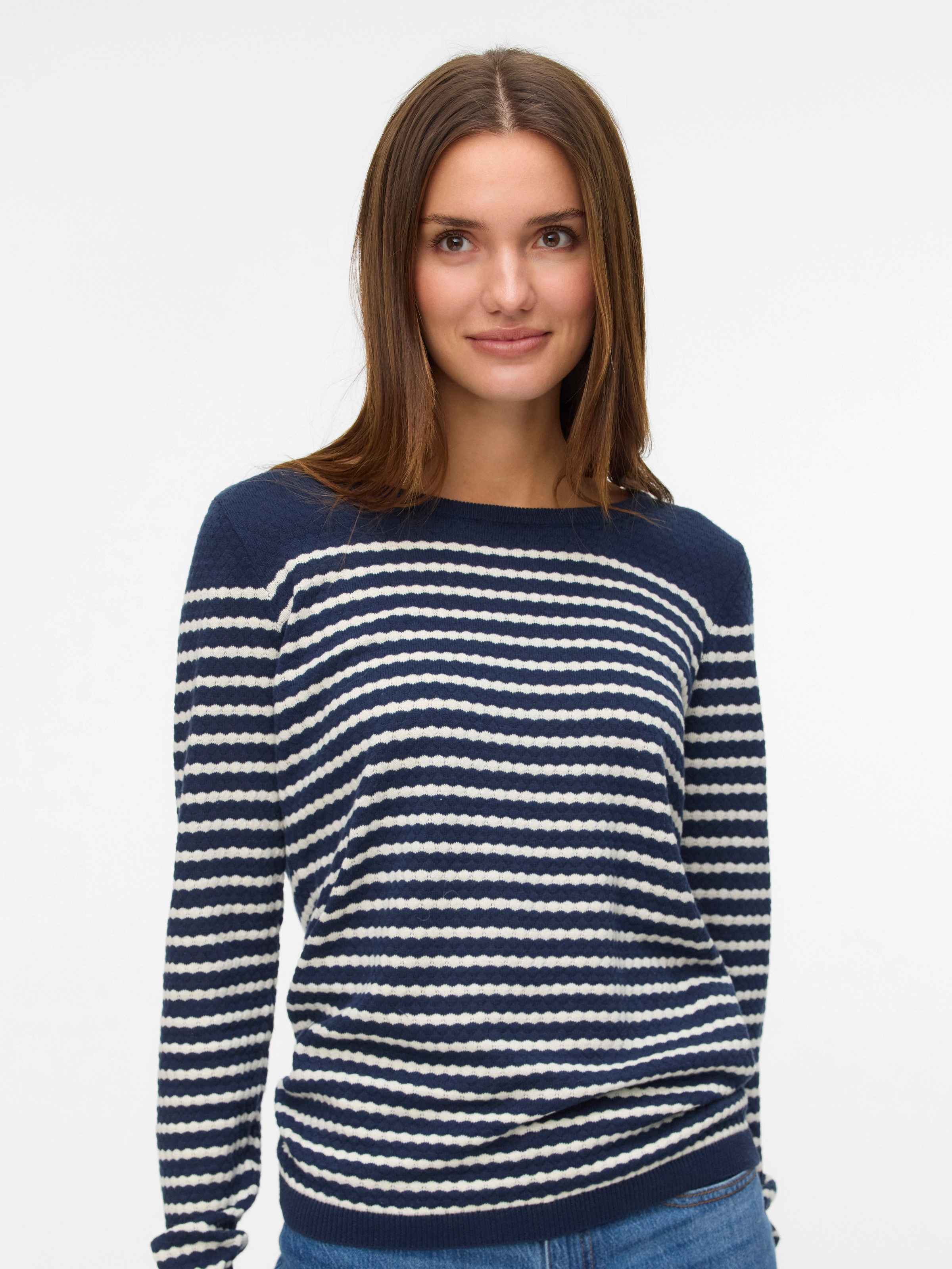 Vero Moda Rundhalspullover "VMCARE STRUCTURE LS O-NECK BLOU NOOS", mit Stru günstig online kaufen