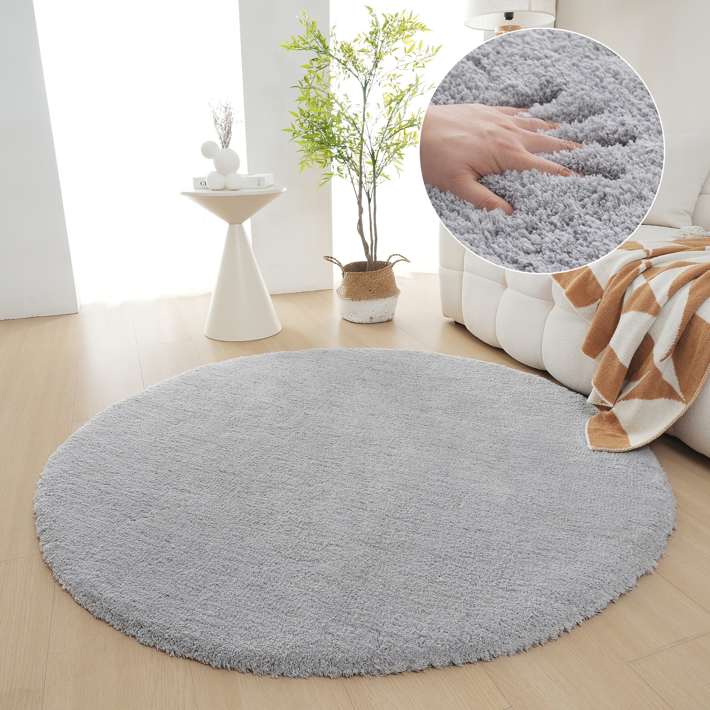 OTTO home Hochflor-Teppich "Microfaser Teppich Magong, besonders weich, sehr feiner Flor" rund 25 mm Höhe unifarben, weiche Teppiche, Wohnzimmer, Schlafzimmer, Kinderzimmer