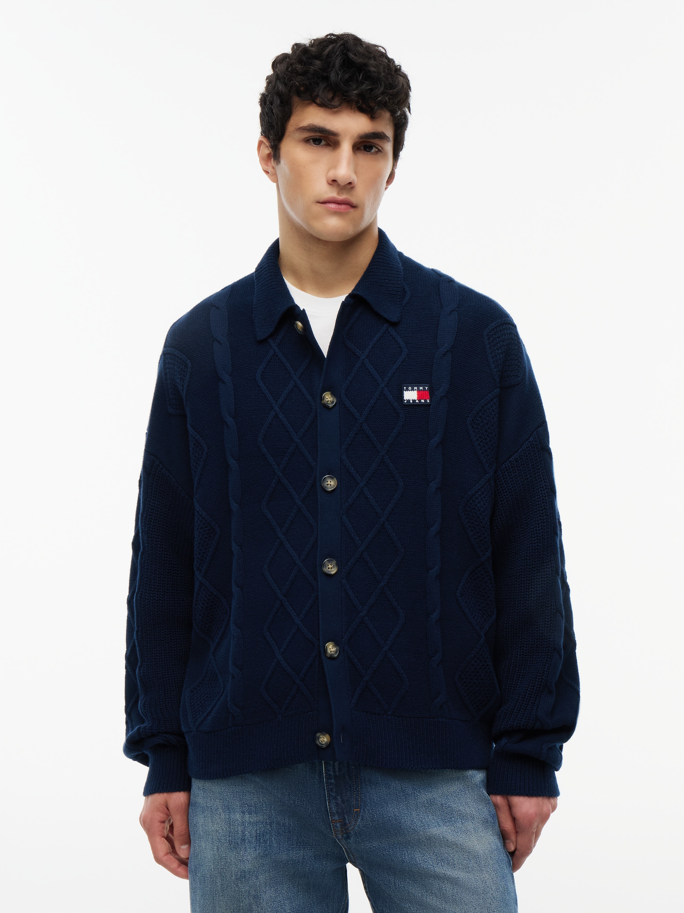 Tommy Jeans Cardigan "RELAXED STRIPE CABLE BUTTONUP" Relaxed fit mit Zopfstrickmuster