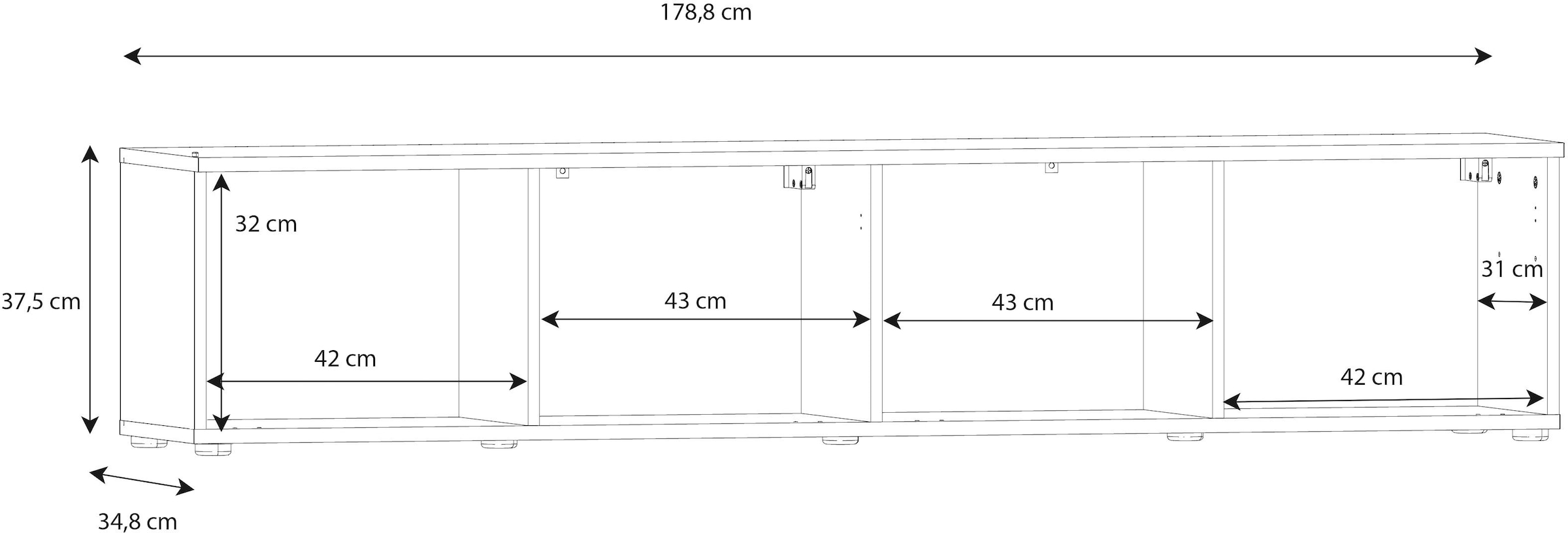 FORTE Lowboard »LibertadTV-Board, TV-Schrank«, großes TV Board, erweiterbar, Wandmontage, Metallgriff