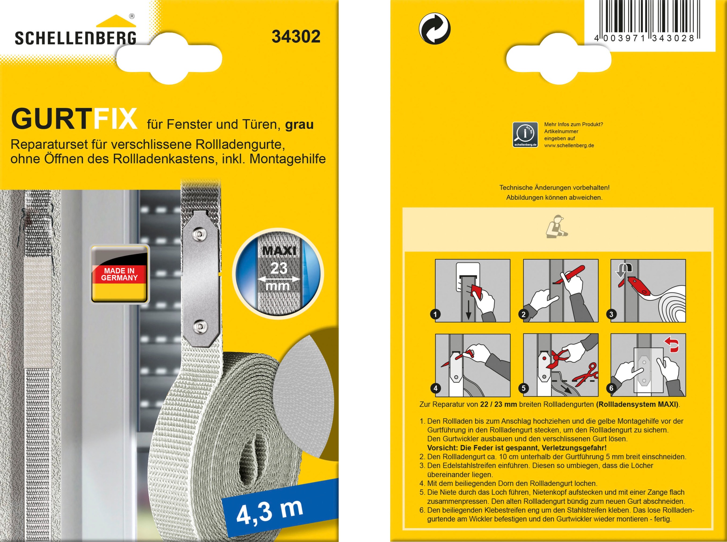 SCHELLENBERG Reparatur-Set »Rollladen Gurtfix für das Rollladensystem Maxi« Set, 1 Stk. tlg. für alte Gurtbänder in unterschiedlichen Farben, 23 mm x 4,3 m