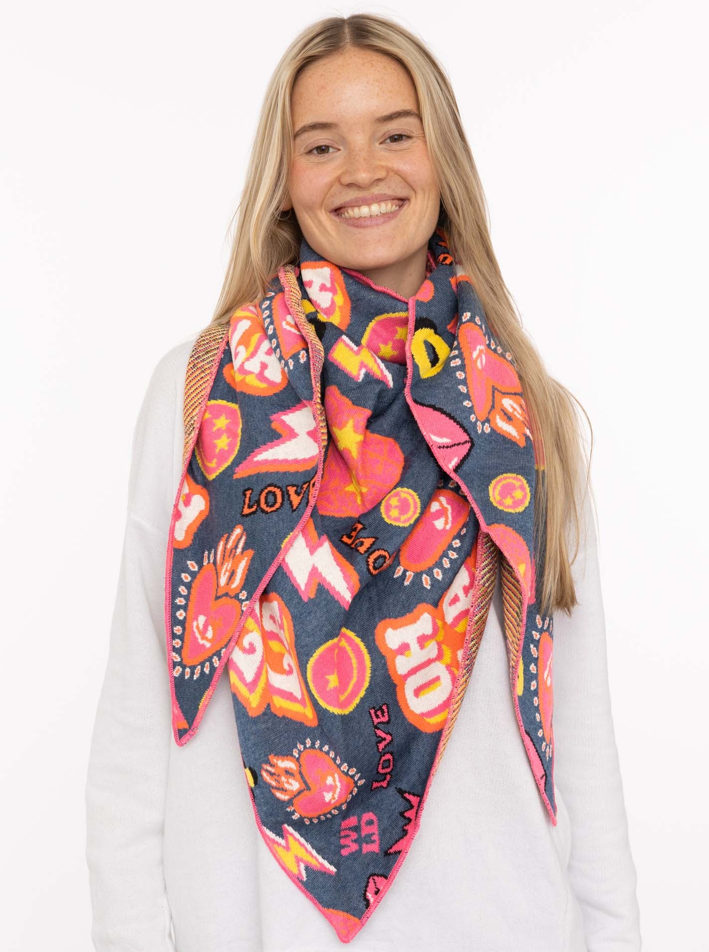 Zwillingsherz Dreieckstuch ""OOPS"" Statement Muster, Strick, wärmend günstig online kaufen