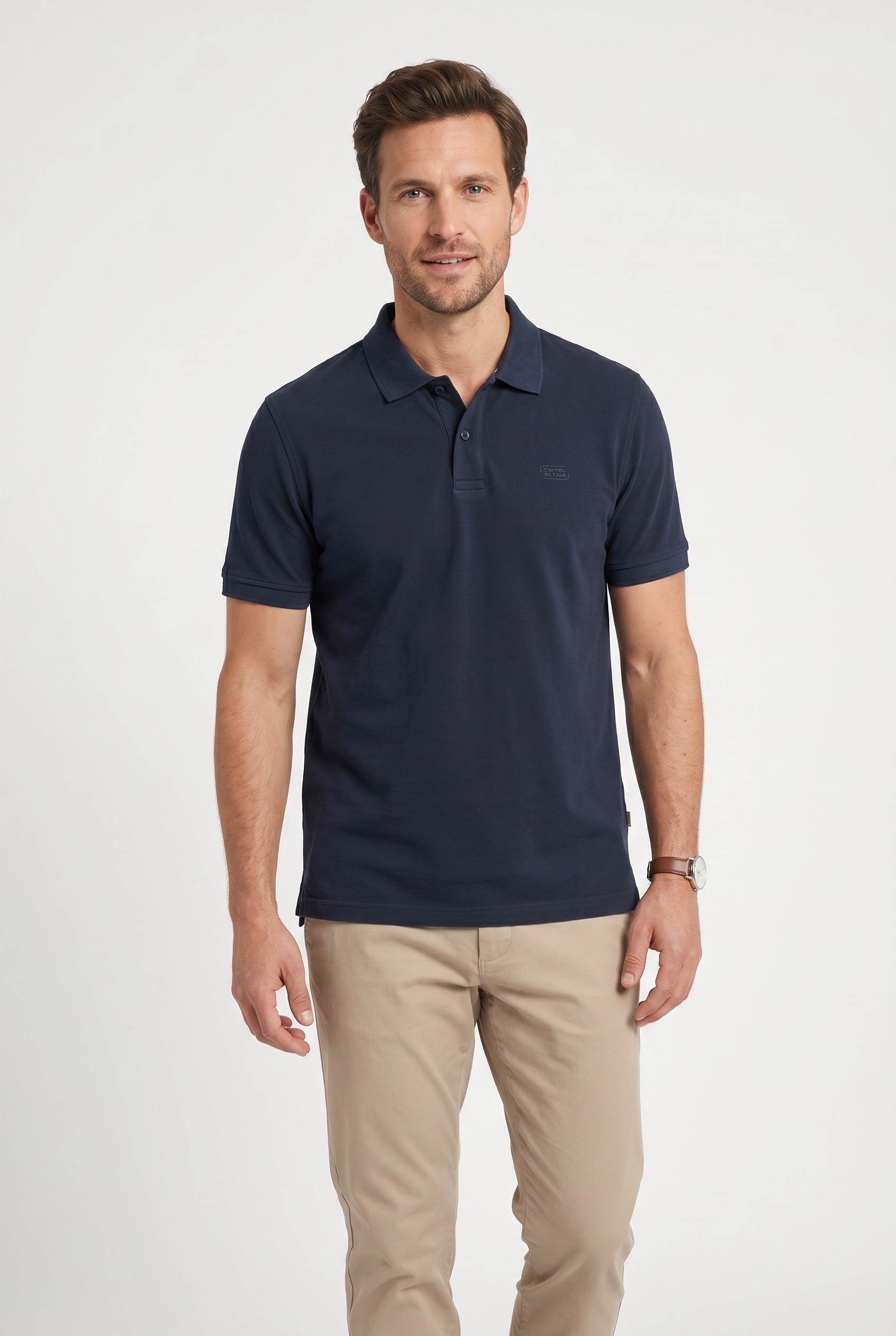camel active Poloshirt normale Passform, Polokragen, 2-Knopf-Form, mit Logo-Stickerei