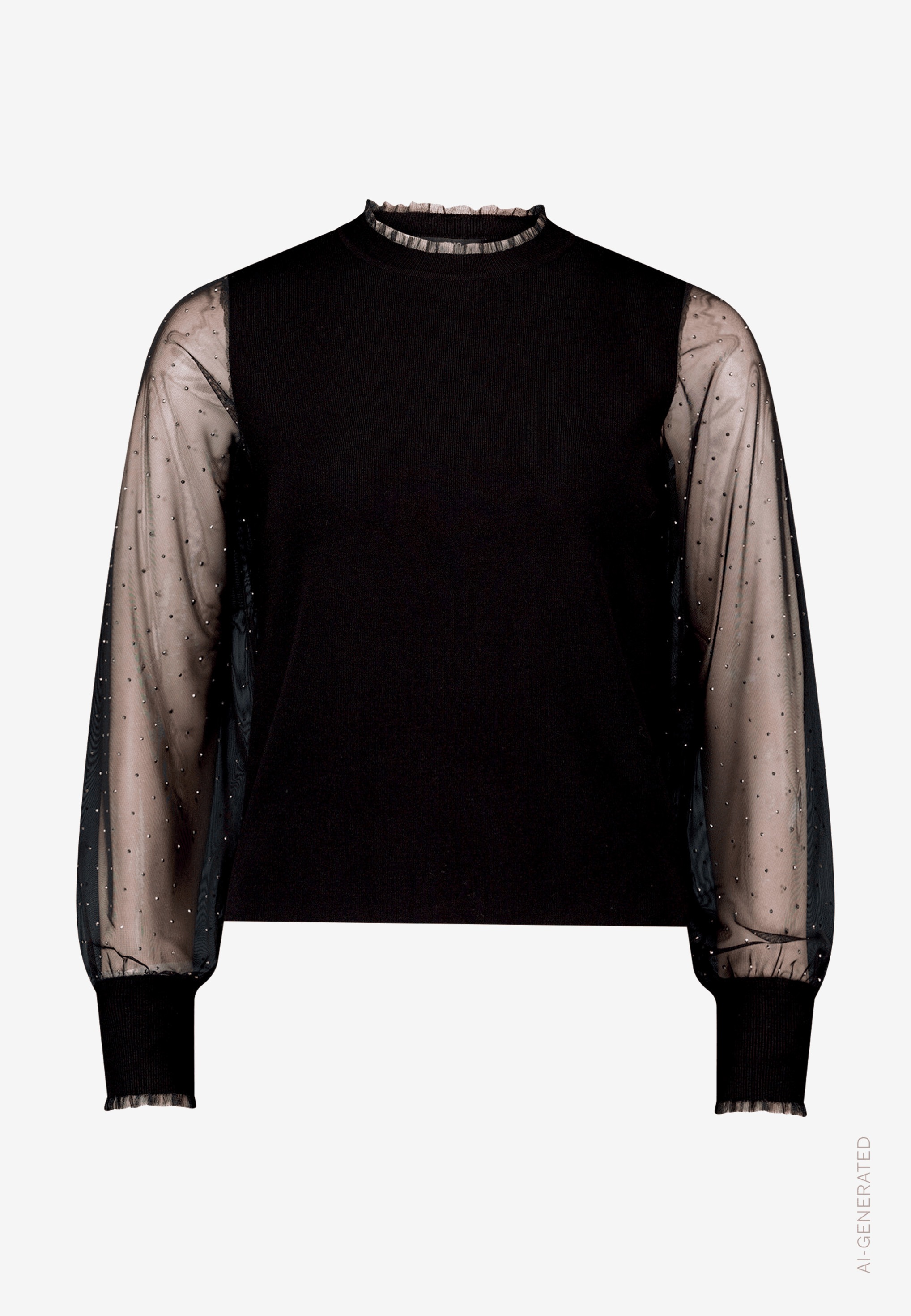 Zero Stehkragenpullover mit Mesh-Optik und Glitzersteinen