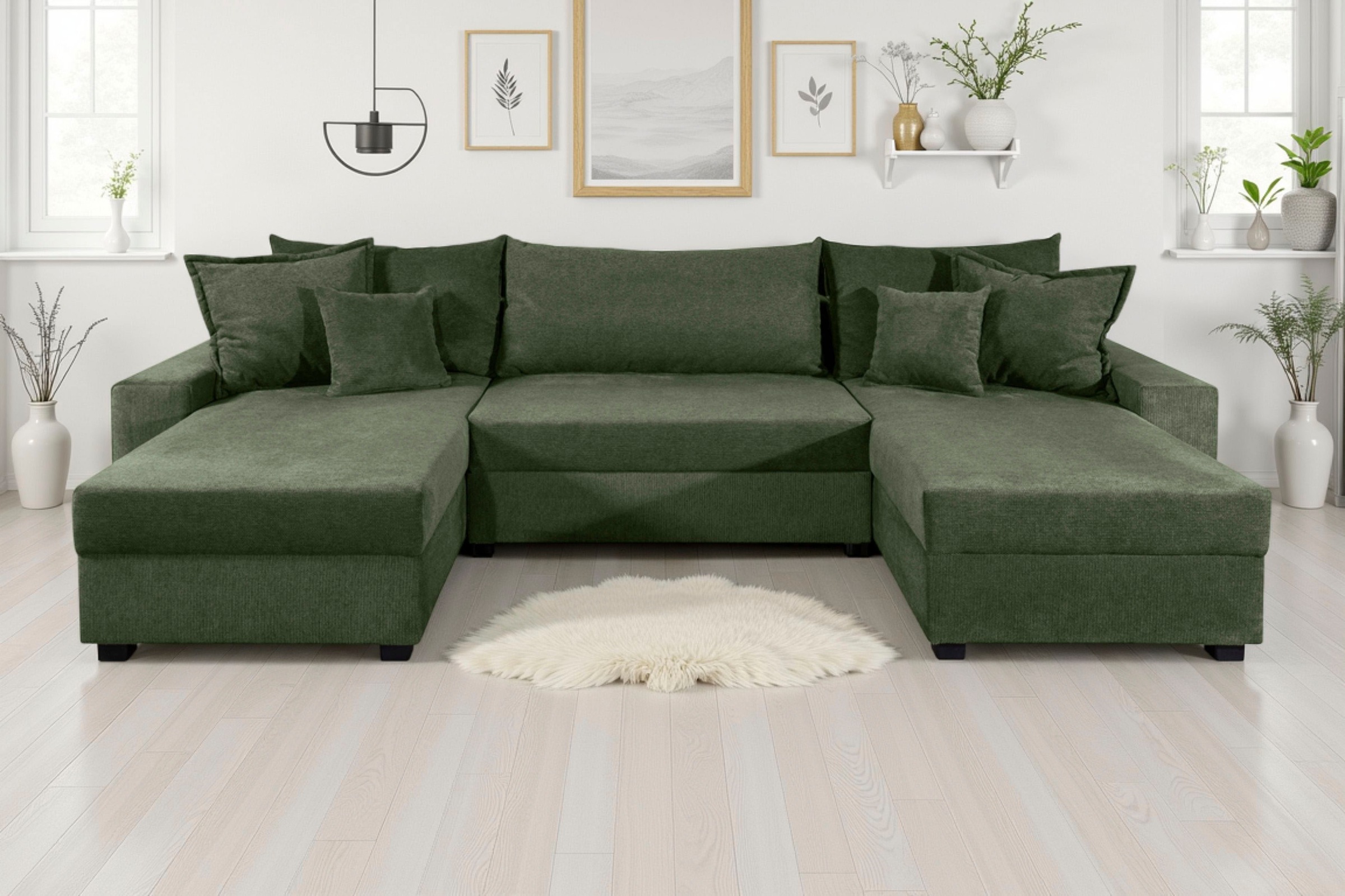 Wohnlandschaft OTTO HOME, B:313cm H:42cm T:161cmgrün, 100%Polyester, Sofas, "Alexa", Wohnlandschaft,2 Ottomane,Bonnelfederkern,Schlaffunktion