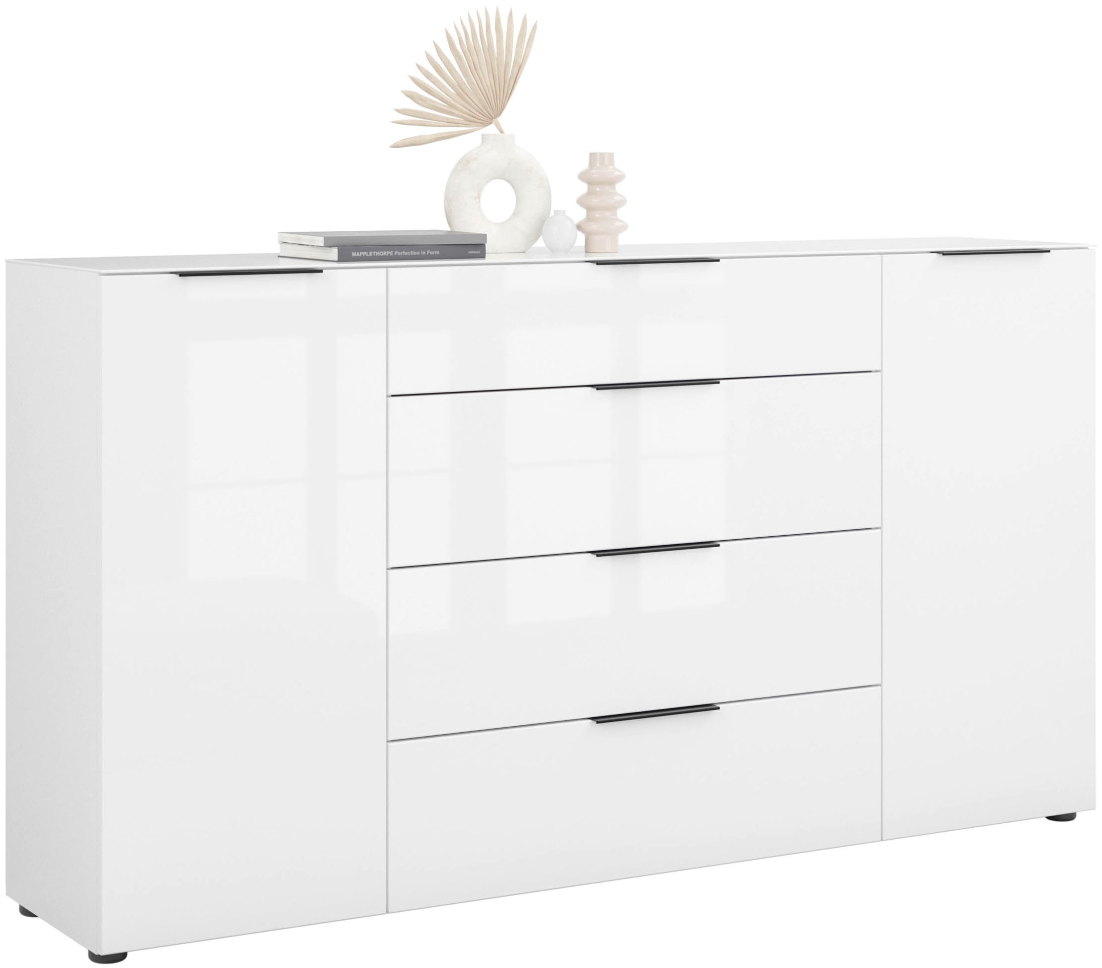 Manjana Möbel Sideboard »Style« mit Glasfronten, mit Metallgriffen, melaminbeschichtet