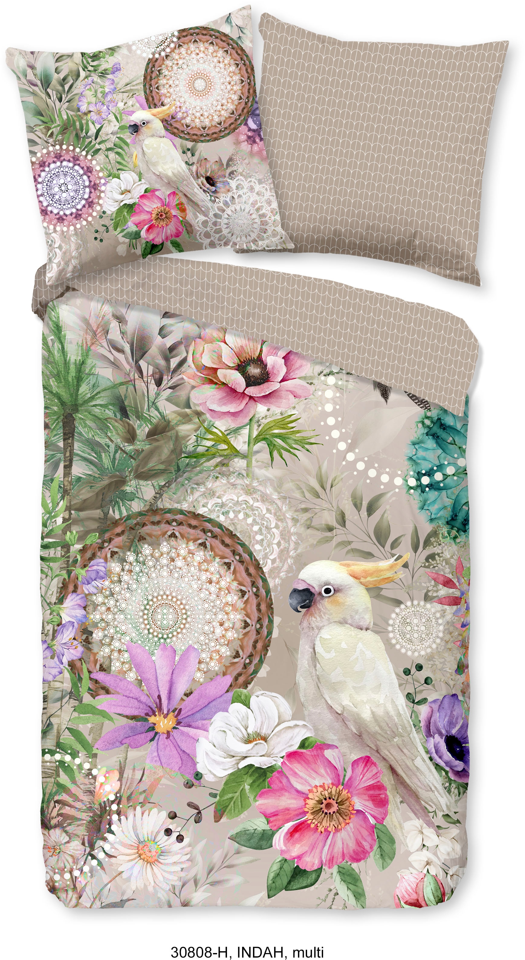 hip Wendebettwäsche »Indah«, Mako-Satin, 135x200, Reißverschluss, Wende, Blumen, Tropisch, Sand