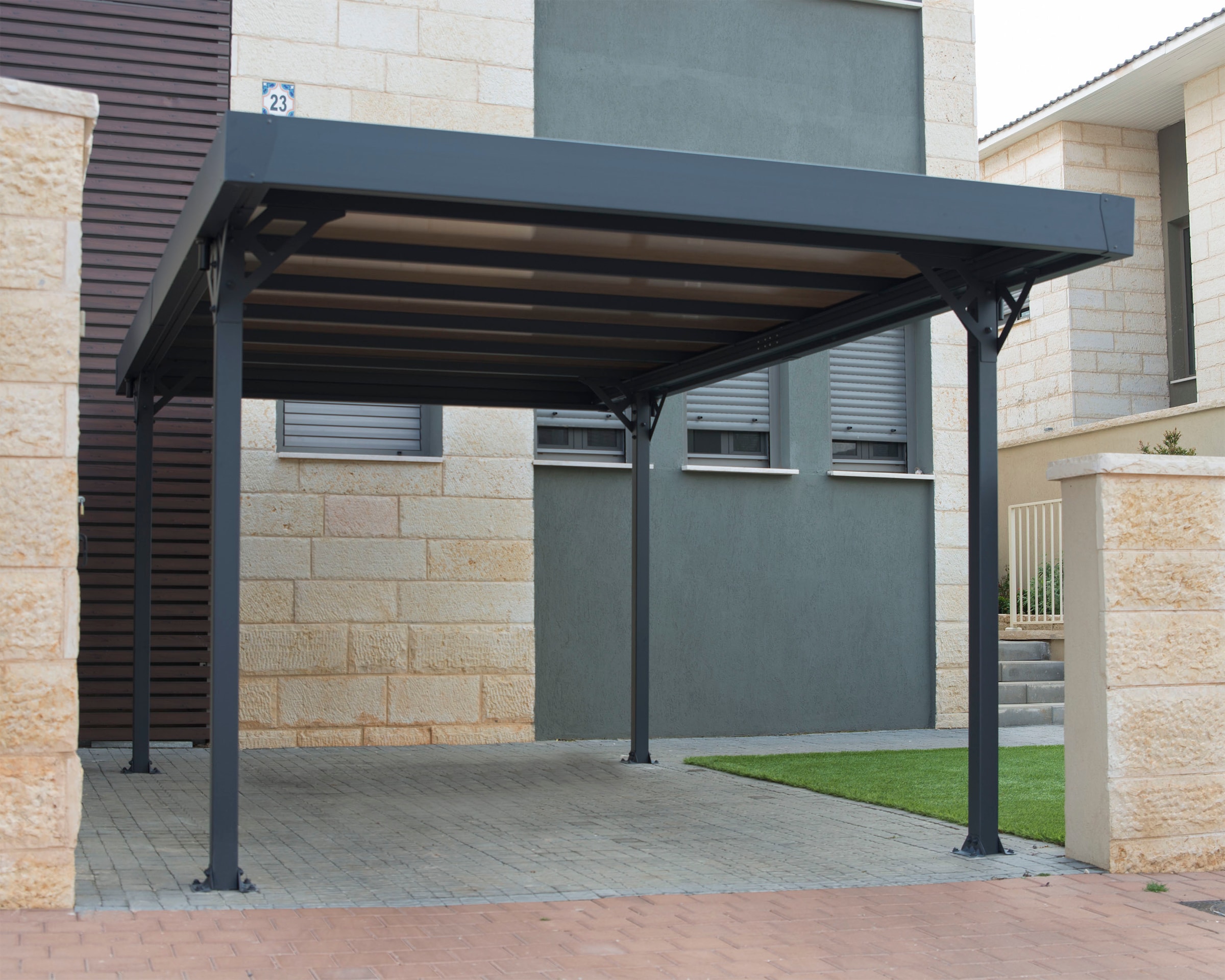 Palram - Canopia Einzelcarport »Palma 5000«, Aluminium, 263 cm, Grau, inkl. Regenrinnen und Bodenverankerungen