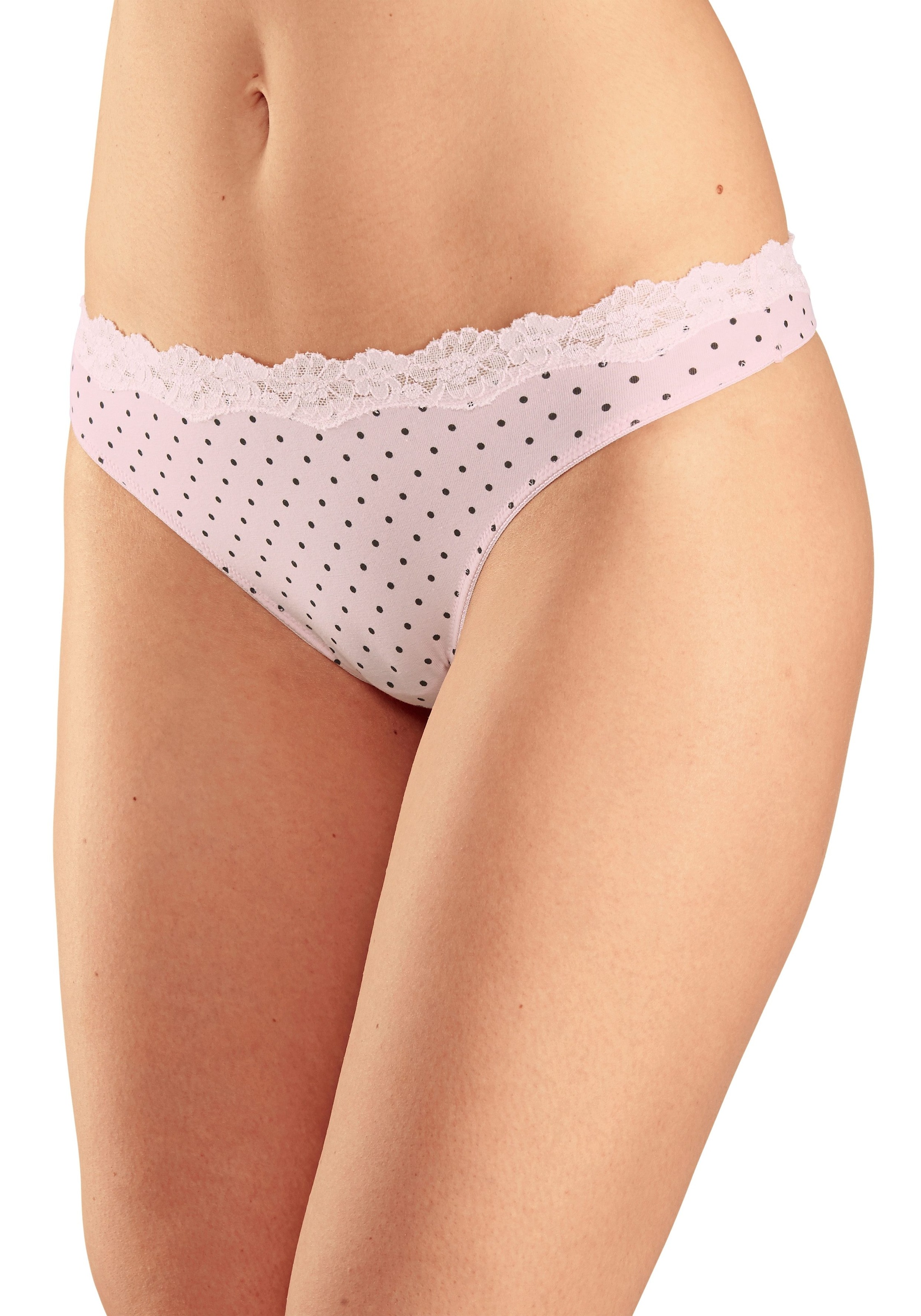 LASCANA String, (3er-Pack), aus elastischer Baumwolle mit zarter Spitze