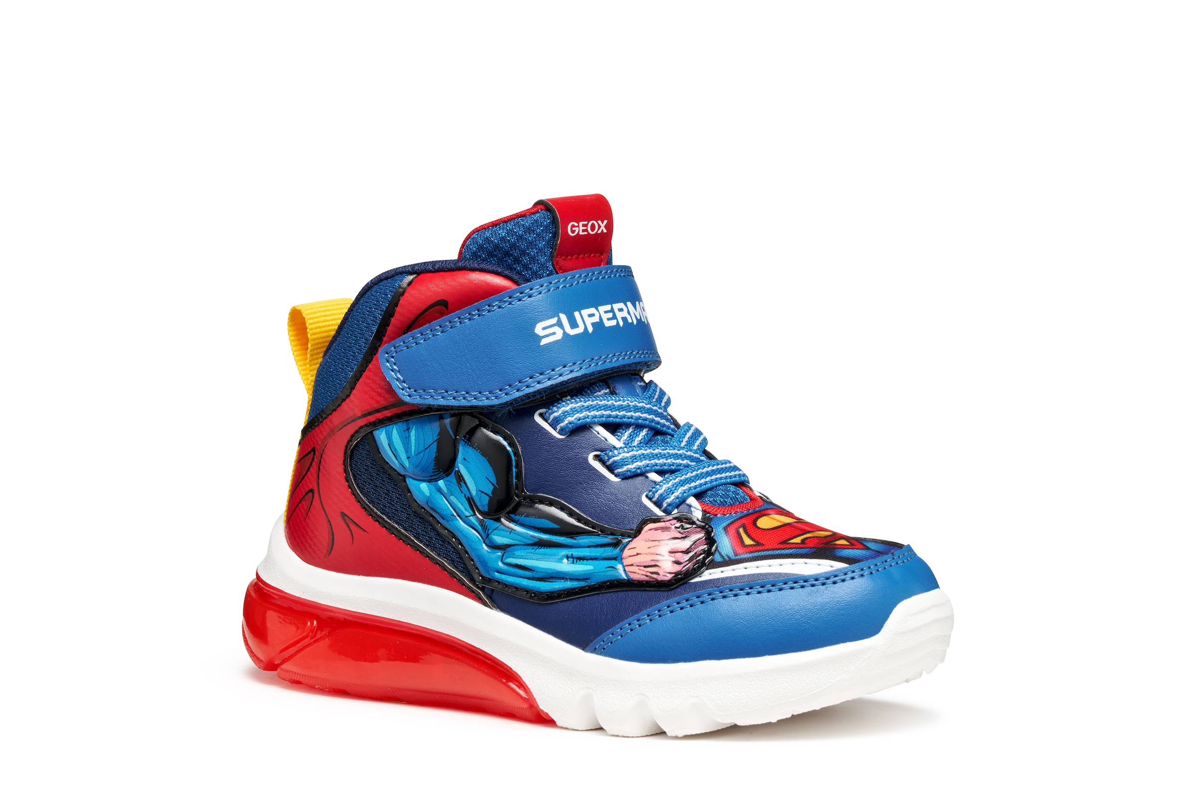Geox Sneaker "J CIBERDRON BOY Superman Blinkschuh" Schnürboots, Blinkschuh mit cooler Blinkfunktion