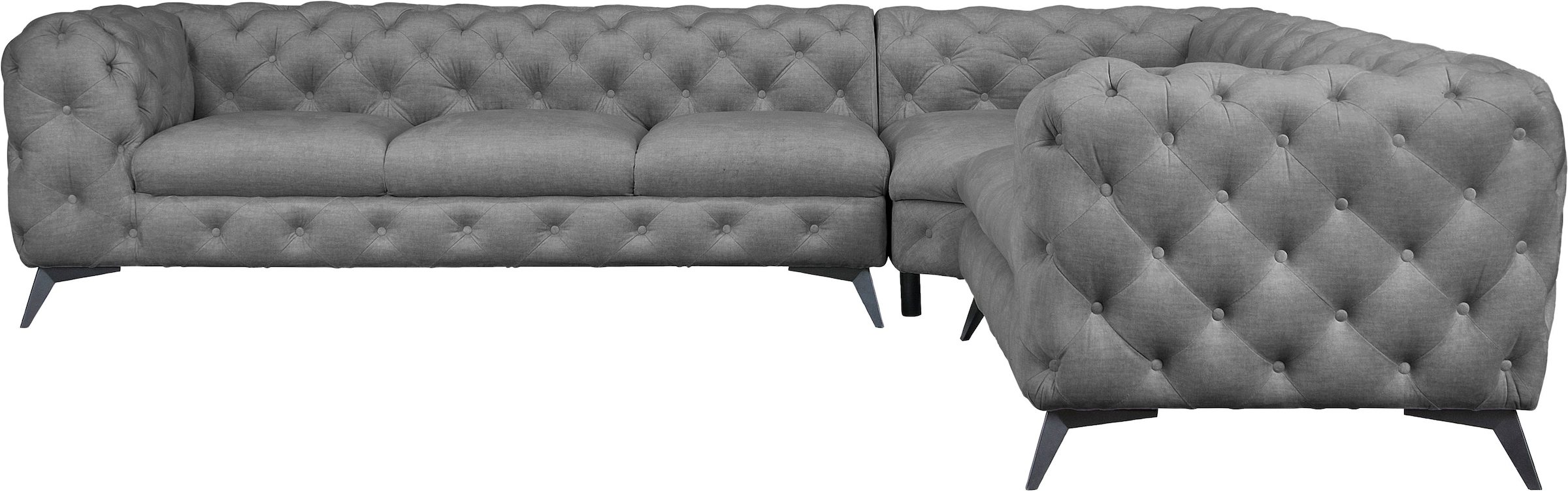 Leonique Chesterfield-Sofa "Glynis L-Form", aufwändige Knopfheftung, moderne Chesterfield Optik, Fußfarbe wählbar