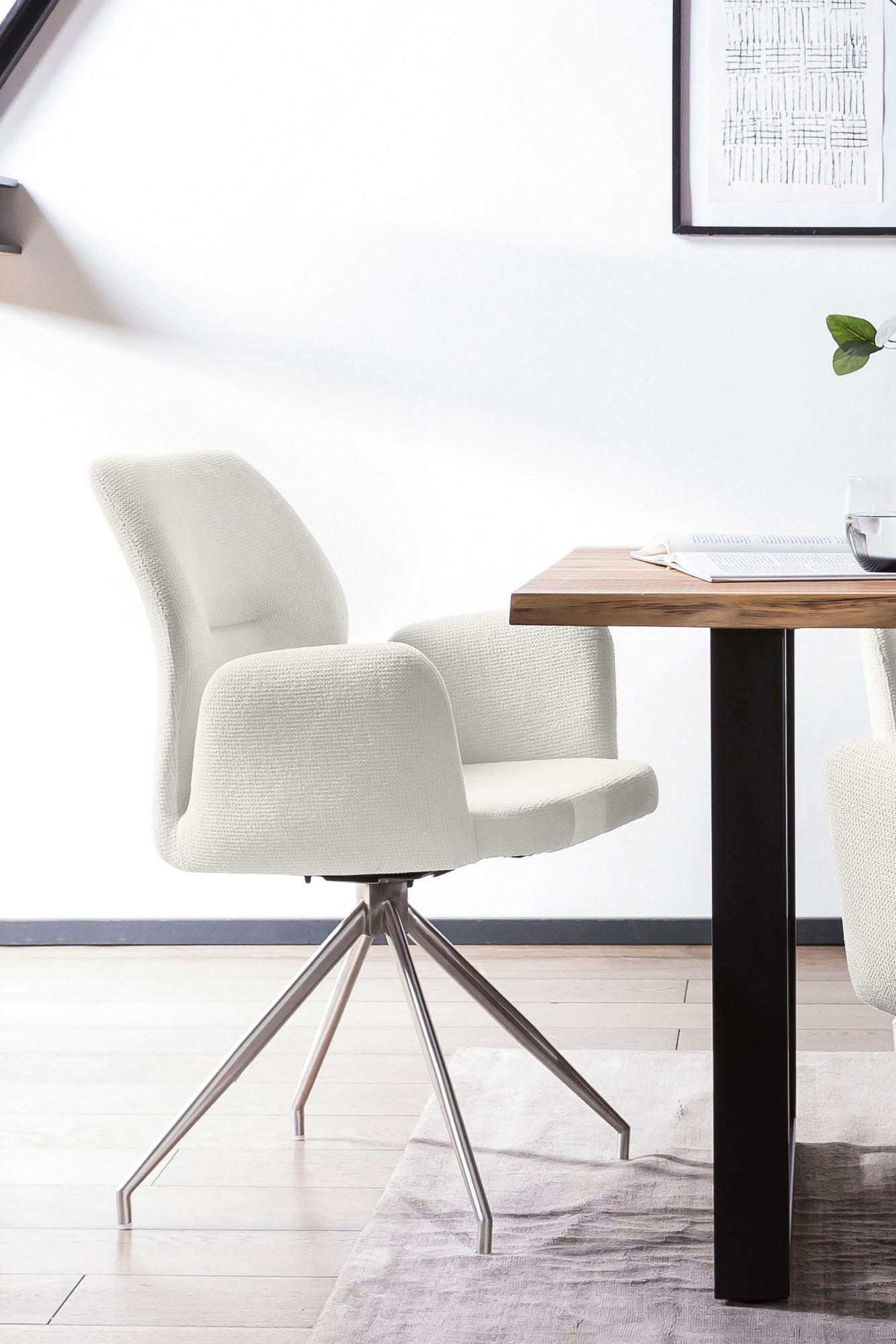 SalesFever Esszimmerstuhl "Taormina Armlehnstuhl mit silbernem Edelstahlges günstig online kaufen