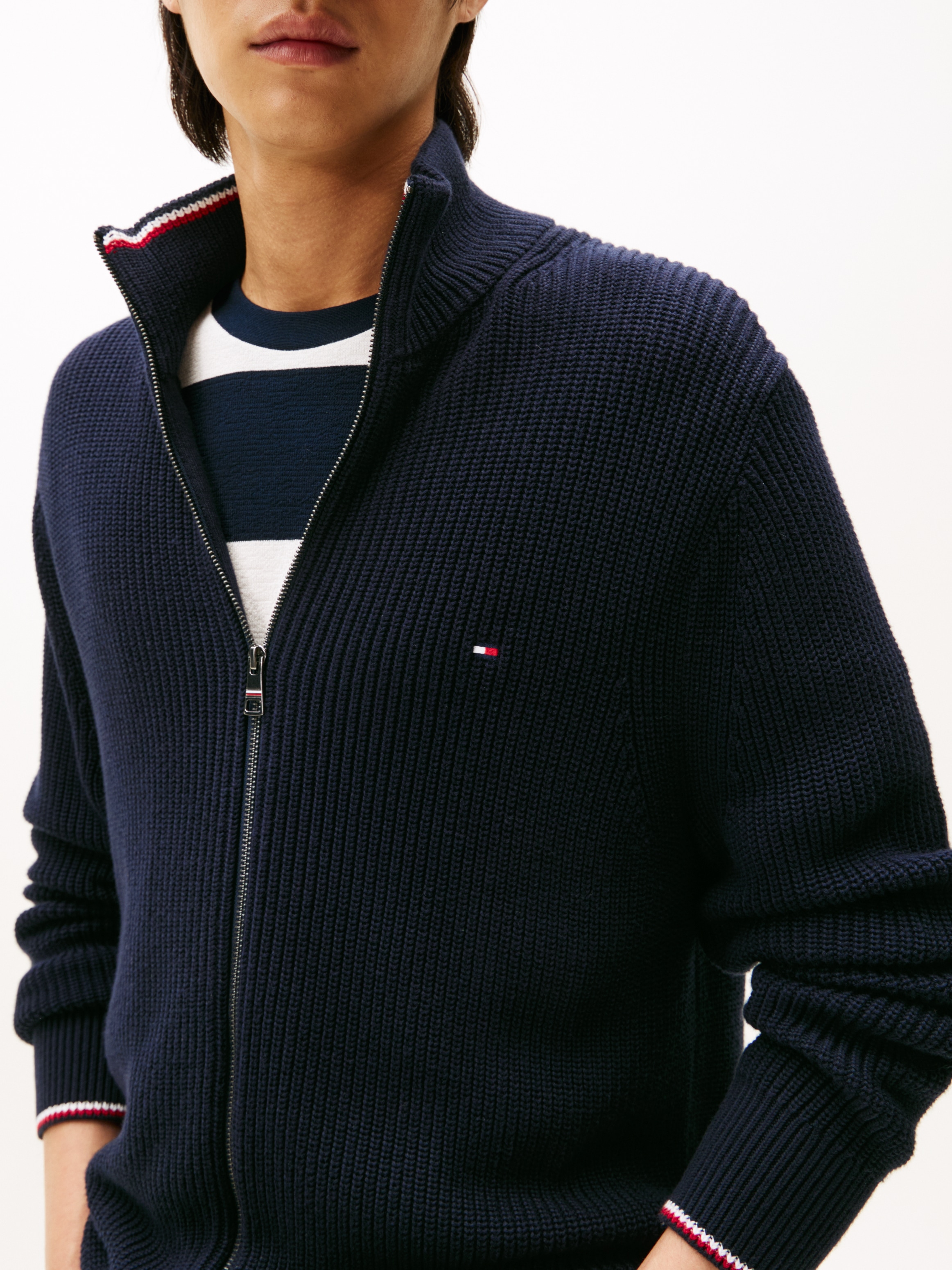 Tommy Hilfiger Strickjacke »RWB RIB ZIP THROUGH« Rippstrick