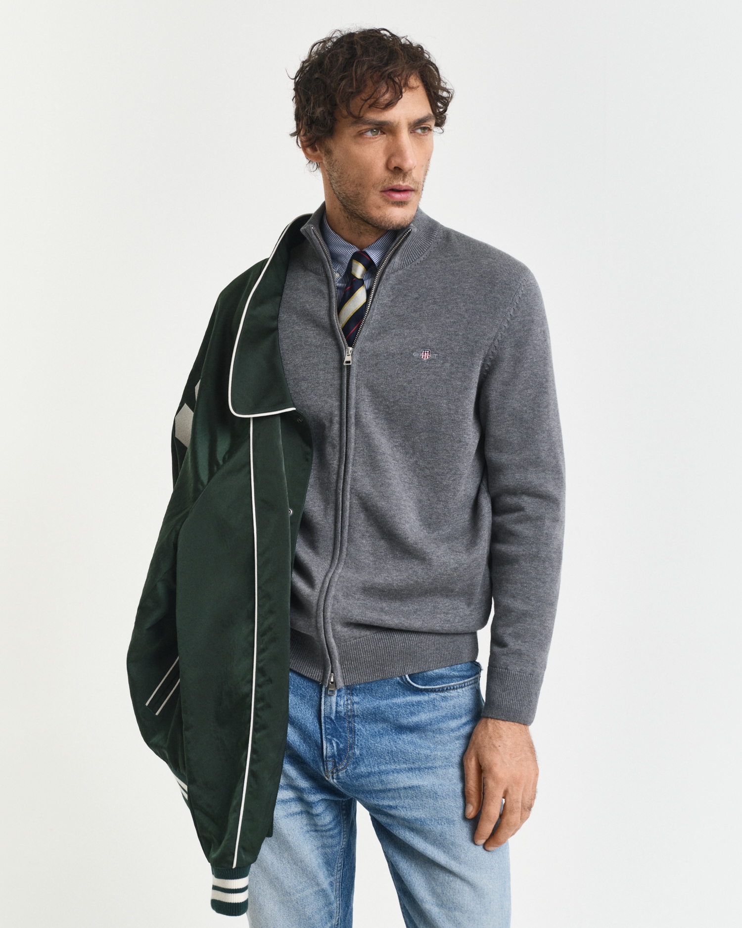 Gant Cardigan »CASUAL COTTON ZIP CARDIGAN«, Mit Rippbündchen an Stehkragen, Ärmeln und Saum