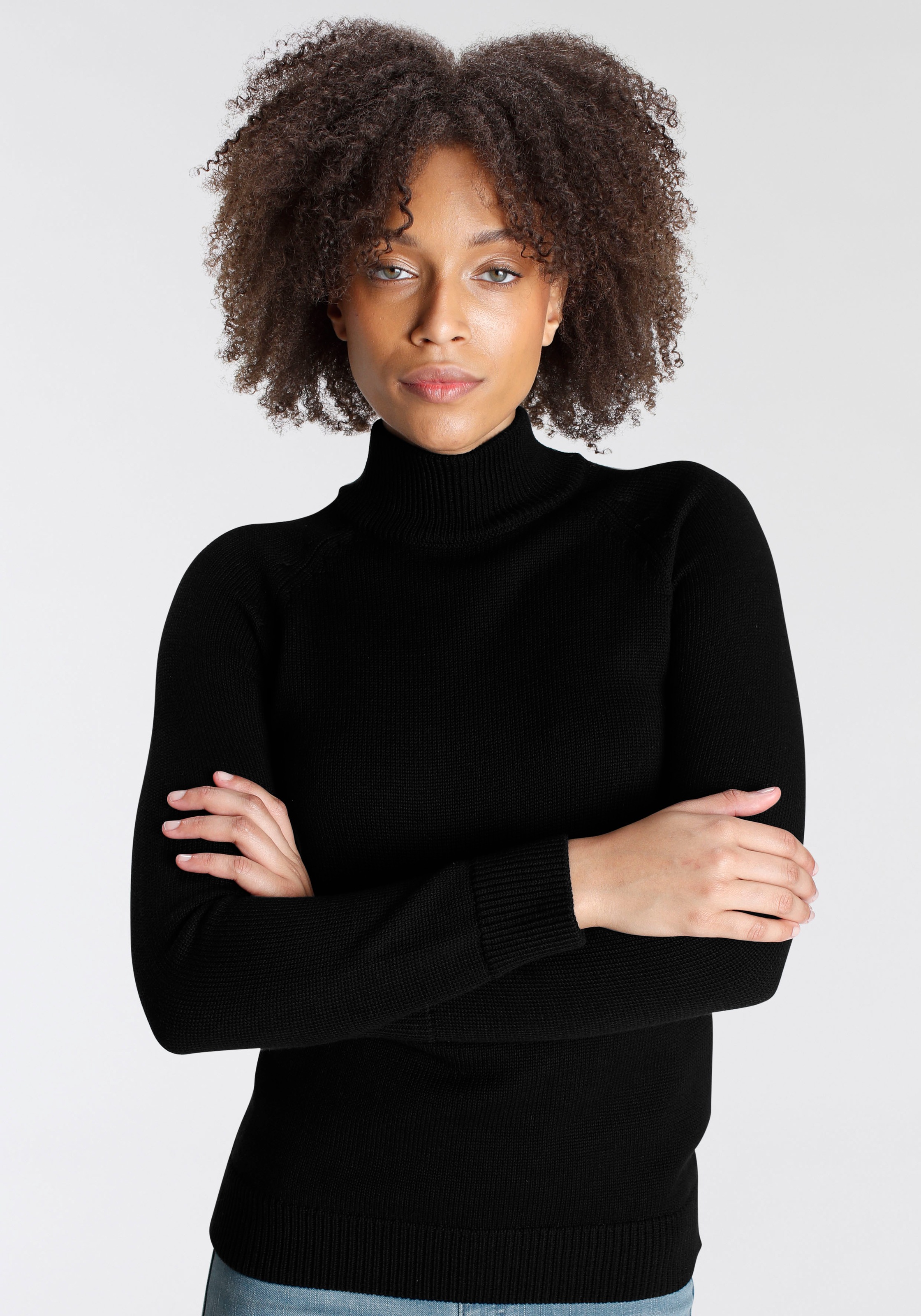 Arizona Strickpullover "Rolli unifarbend", mit grobem Strickmuster und Roll günstig online kaufen