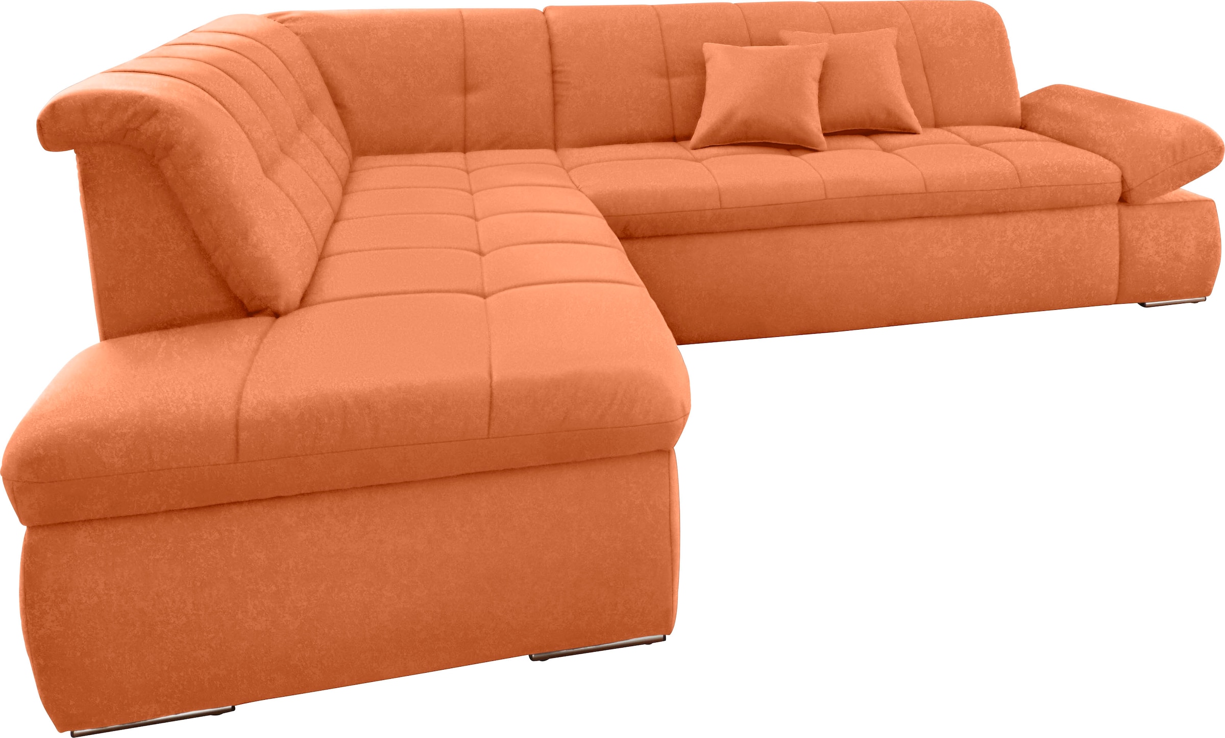 DOMO collection Ecksofa »NMORIC inkl. Zierkissen  273x216x80 cm L-Form« Ottomanen-Abschluss, wahlweise mit Bettfunktion und Armlehnverstellung
