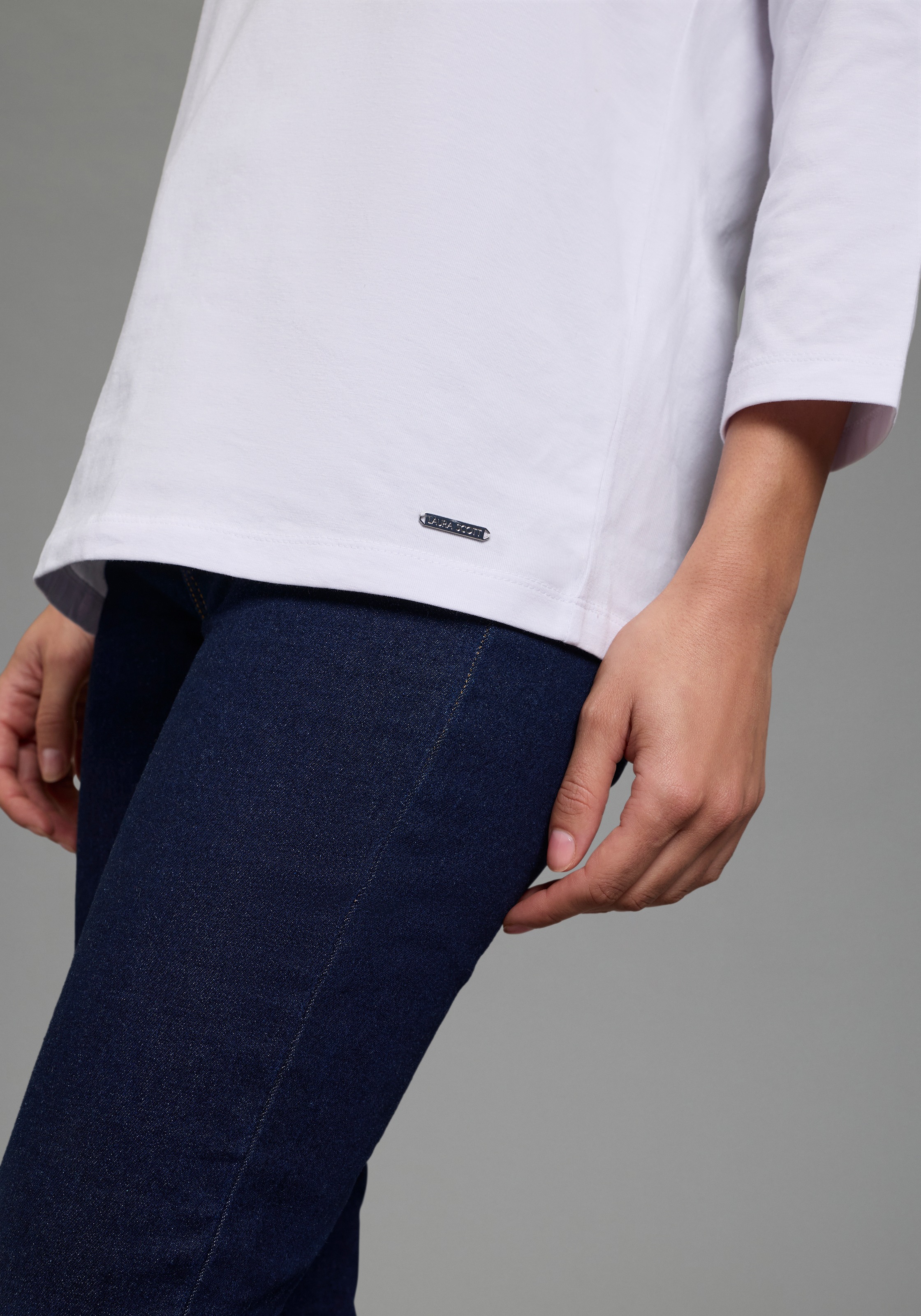 Thumbnail - Laura Scott 3/4-Arm-Shirt Basic-Stil, 3/4-Ärmellänge, U-Boot-Ausschnitt, ohne Tasche