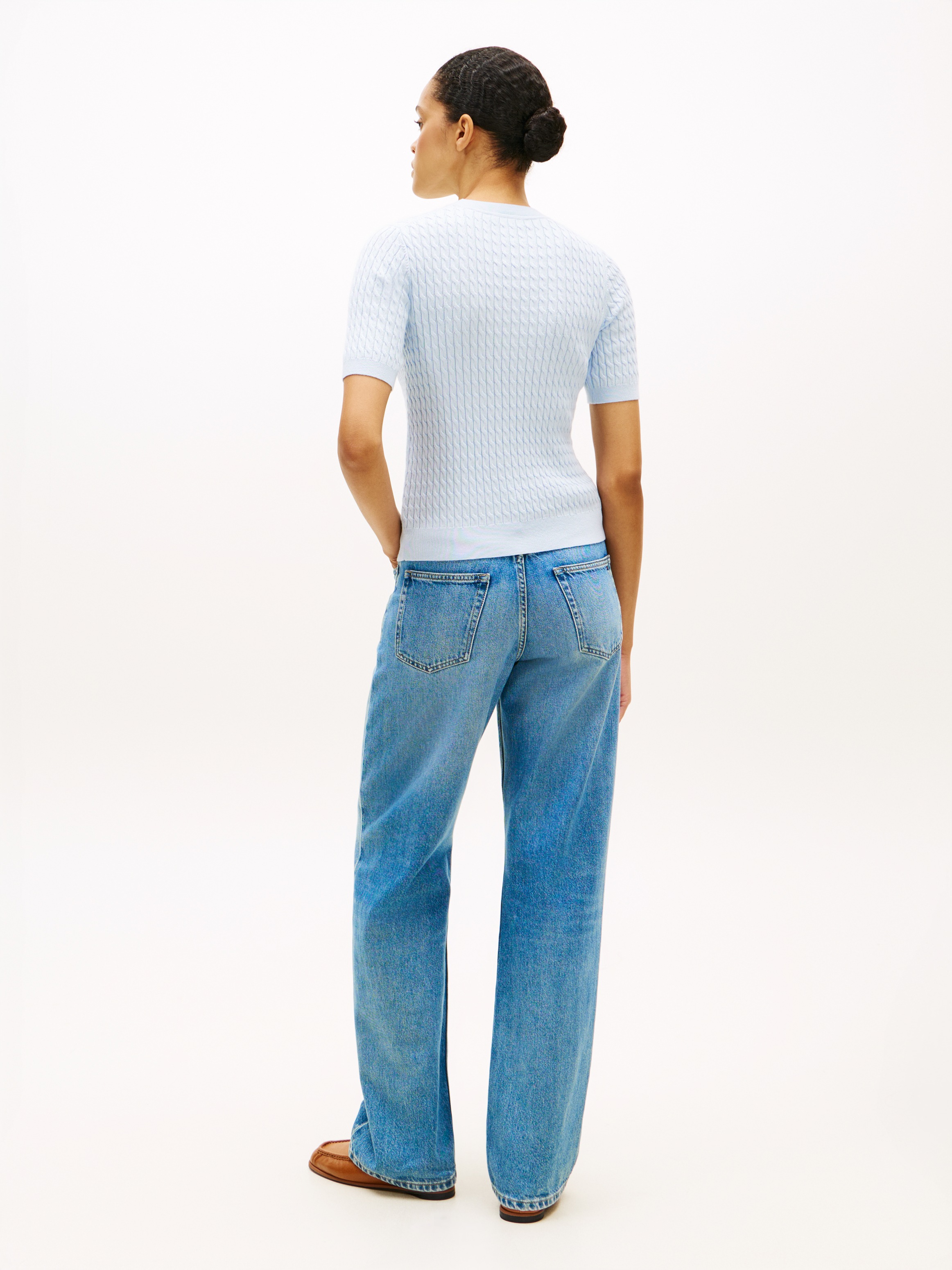 Tommy Hilfiger Kurzarmpullover »CO CABLE RWB C-NK SS SWT« Baumwolle, mit Zopfmuster