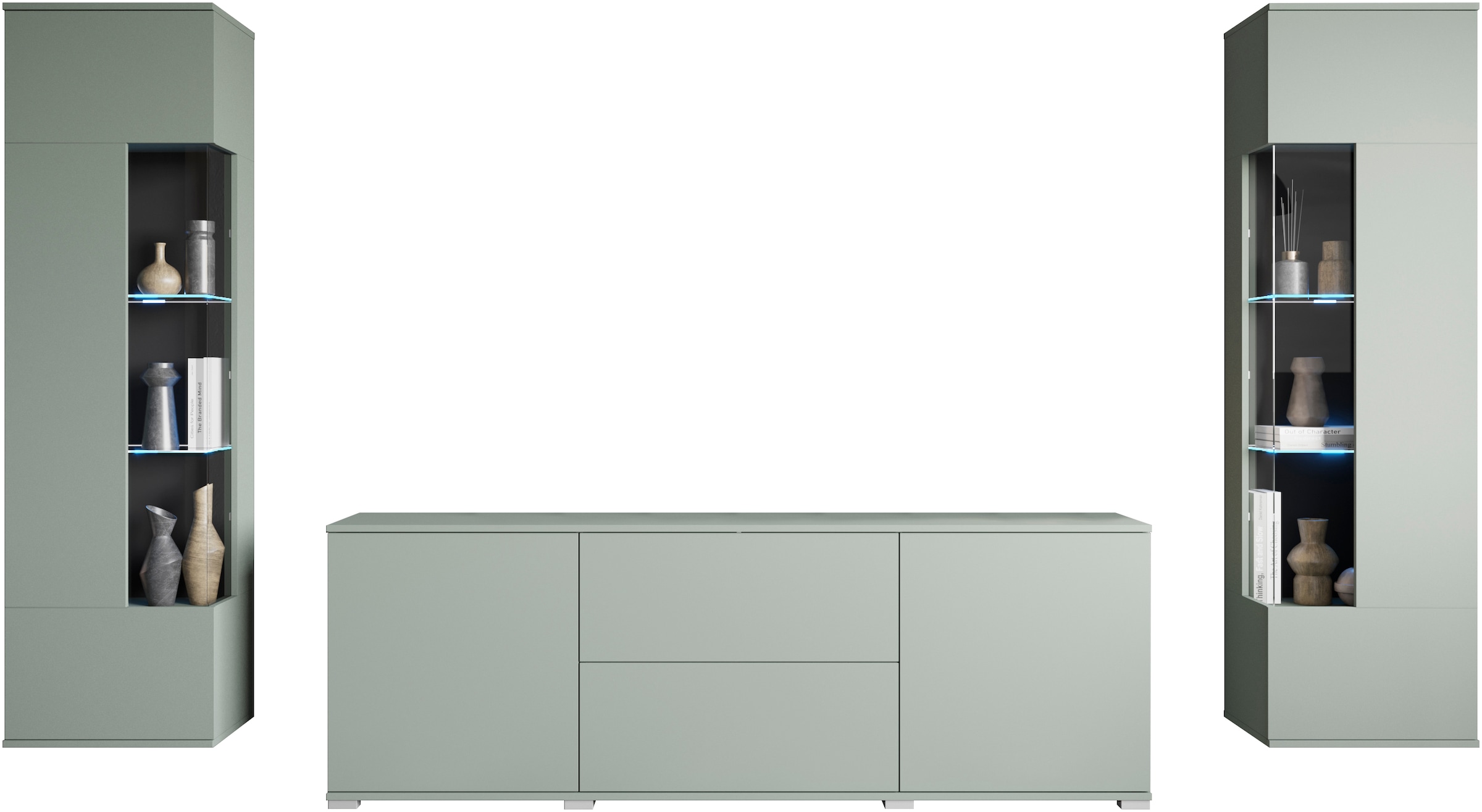 INOSIGN Wohnwand »Kenia«, (Komplett-Set, 3 St.), Vitrinen mit Eckverglasung, hängend und stehend montierbar