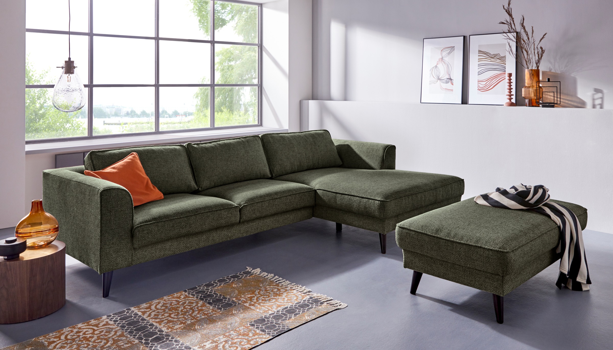 Hockerbank HOME AFFAIRE "Junis", grün (mayfly), B:123cm H:44cm T:74cm, Hocker