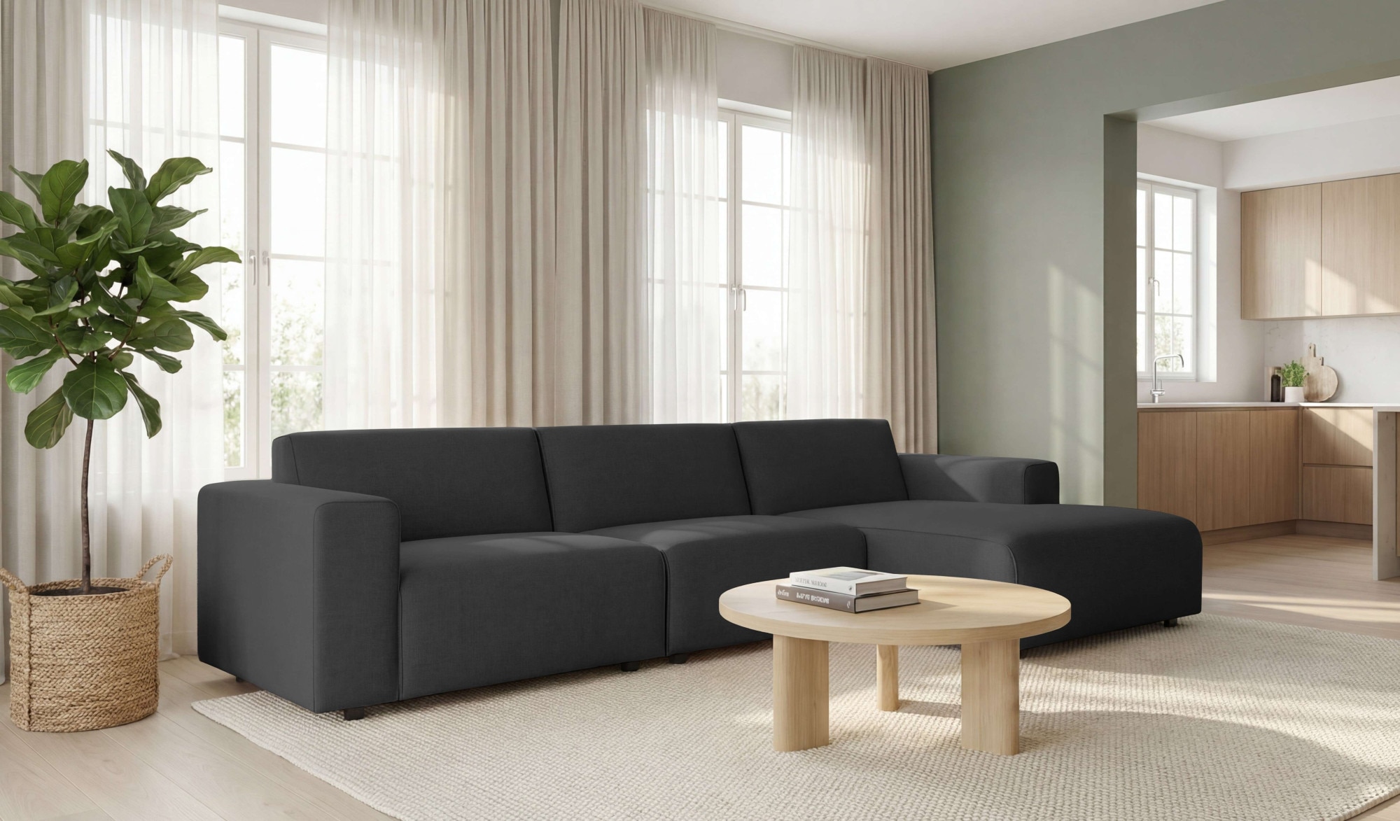 OTTO home Ecksofa "Naddine" B. 318 cm, L-Form, Strukturstoff Mélange-Effekt, Wellenunterfederung