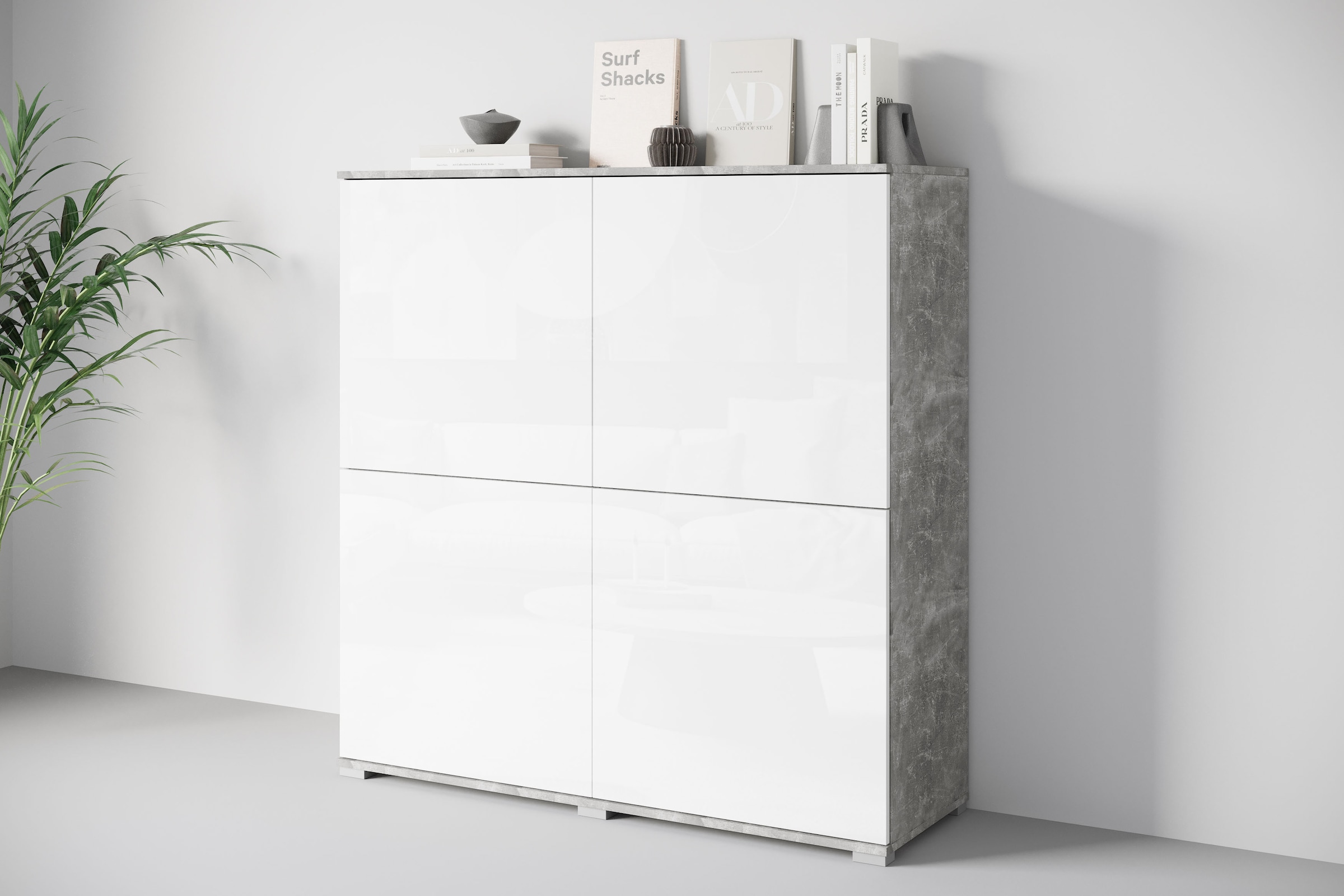 INOSIGN Highboard »Kenia, moderne grifflose Hochkommode mit 4 Türen, Breite 120 cm«, (1 St.), Push-to-Open-Fronten, höhenverstellbaren Einlegeböden