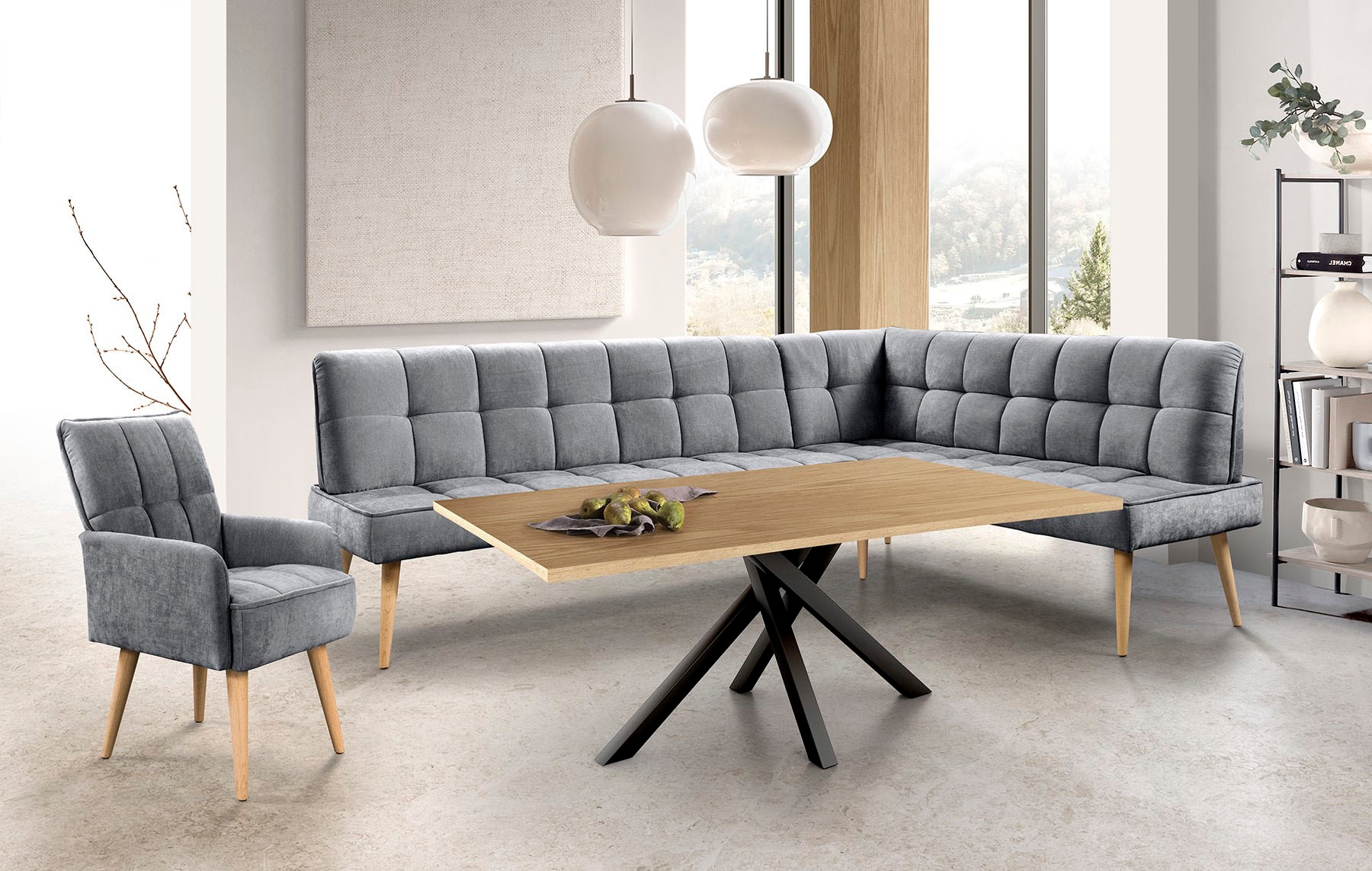 exxpo - sofa fashion Eckbank "Latte" moderne Sitz- und Rückensteppung, bequem und elegant, hoher Holzfuß