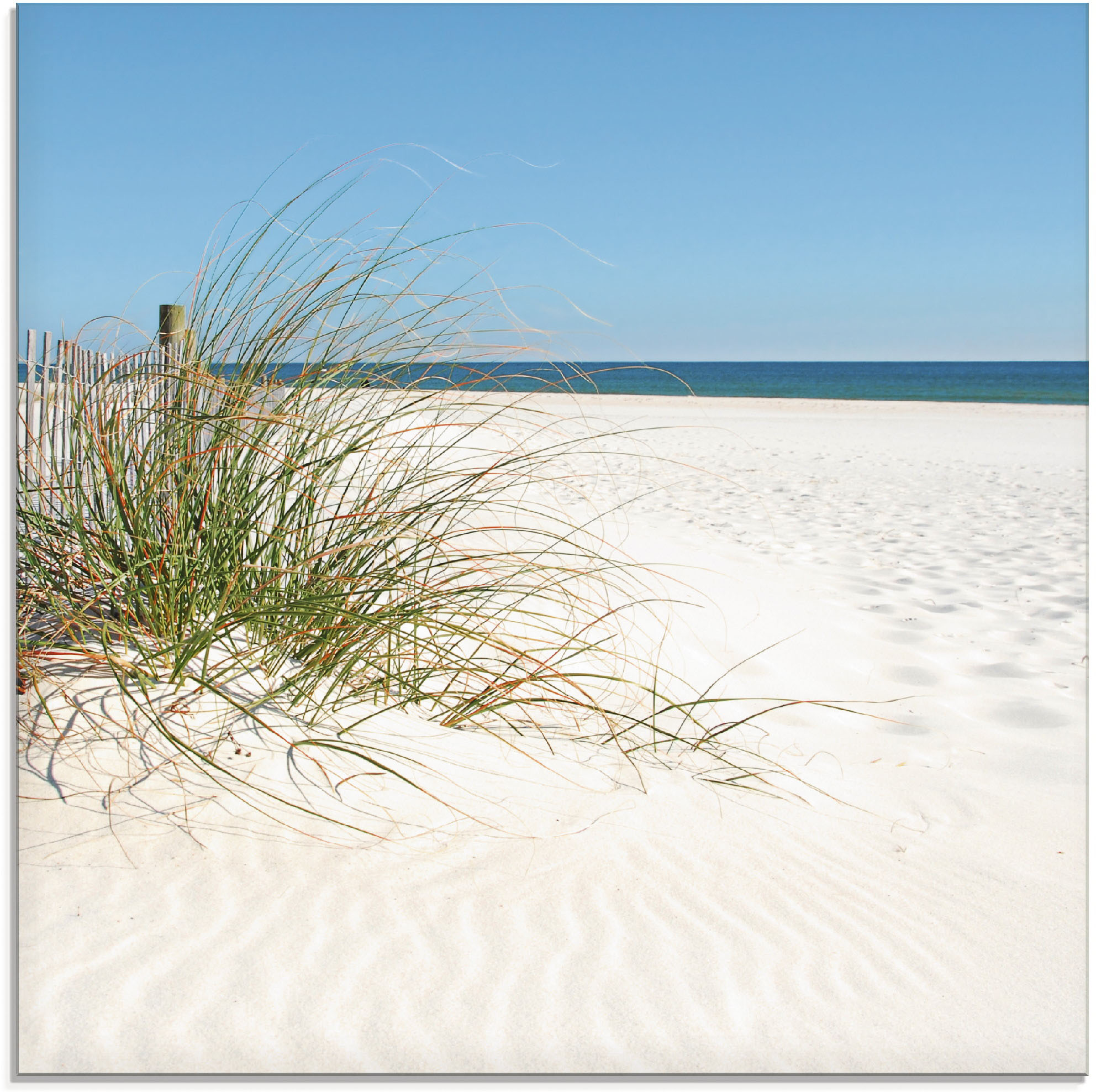 Artland Glasbild "Schöne Sanddüne mit Gräsern und Zaun" Strand 1 Stk. tlg. in verschiedenen Größen