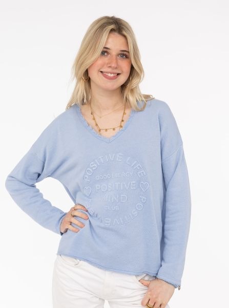 Zwillingsherz Sweatshirt ""Positive Mind"", ausgefranster V-Ausschnitt, Use günstig online kaufen