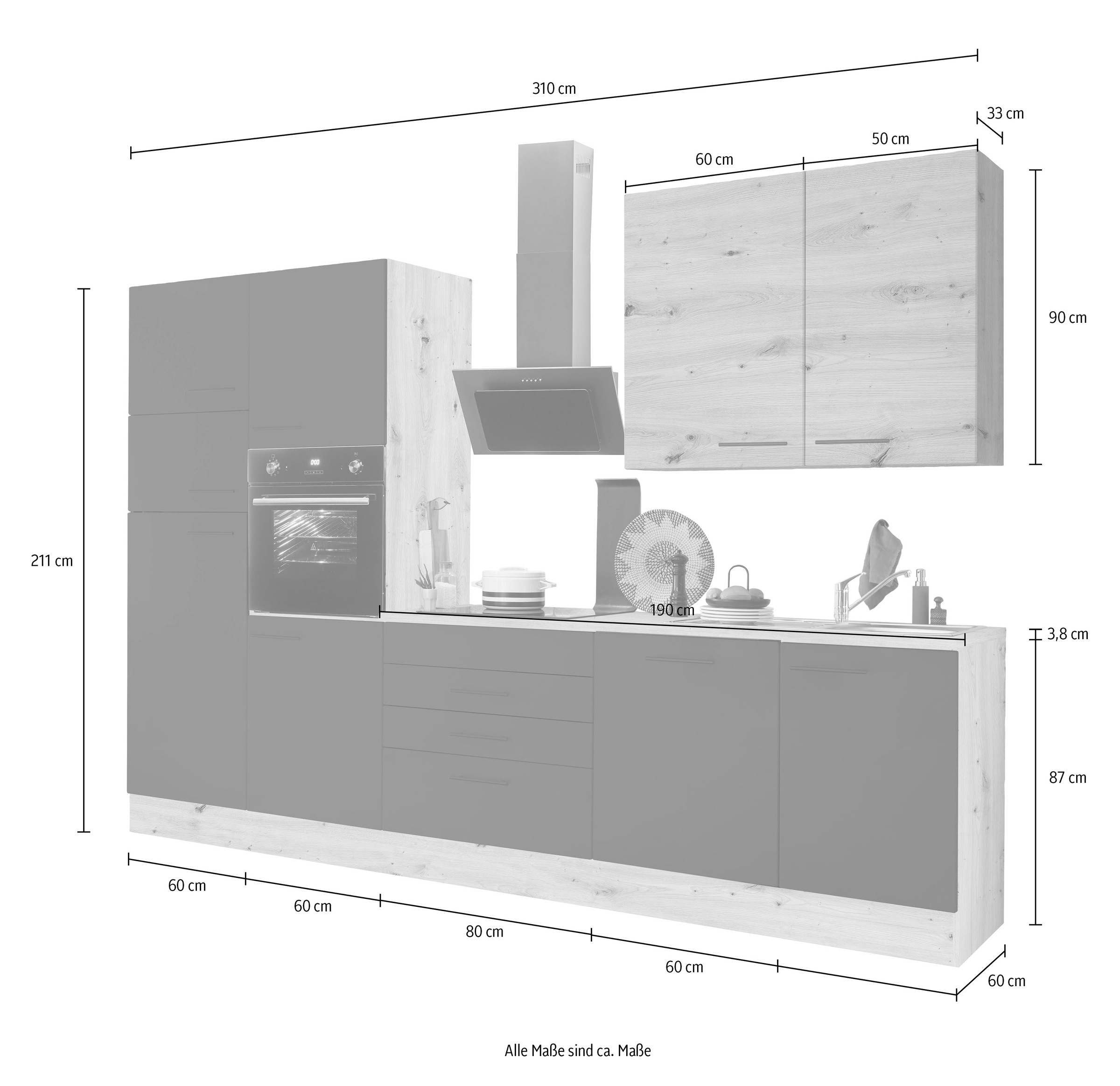BASIC by Balculina Küchenzeile »Laureen«, Breite 310 cm, wahlweise mit E-Geräten