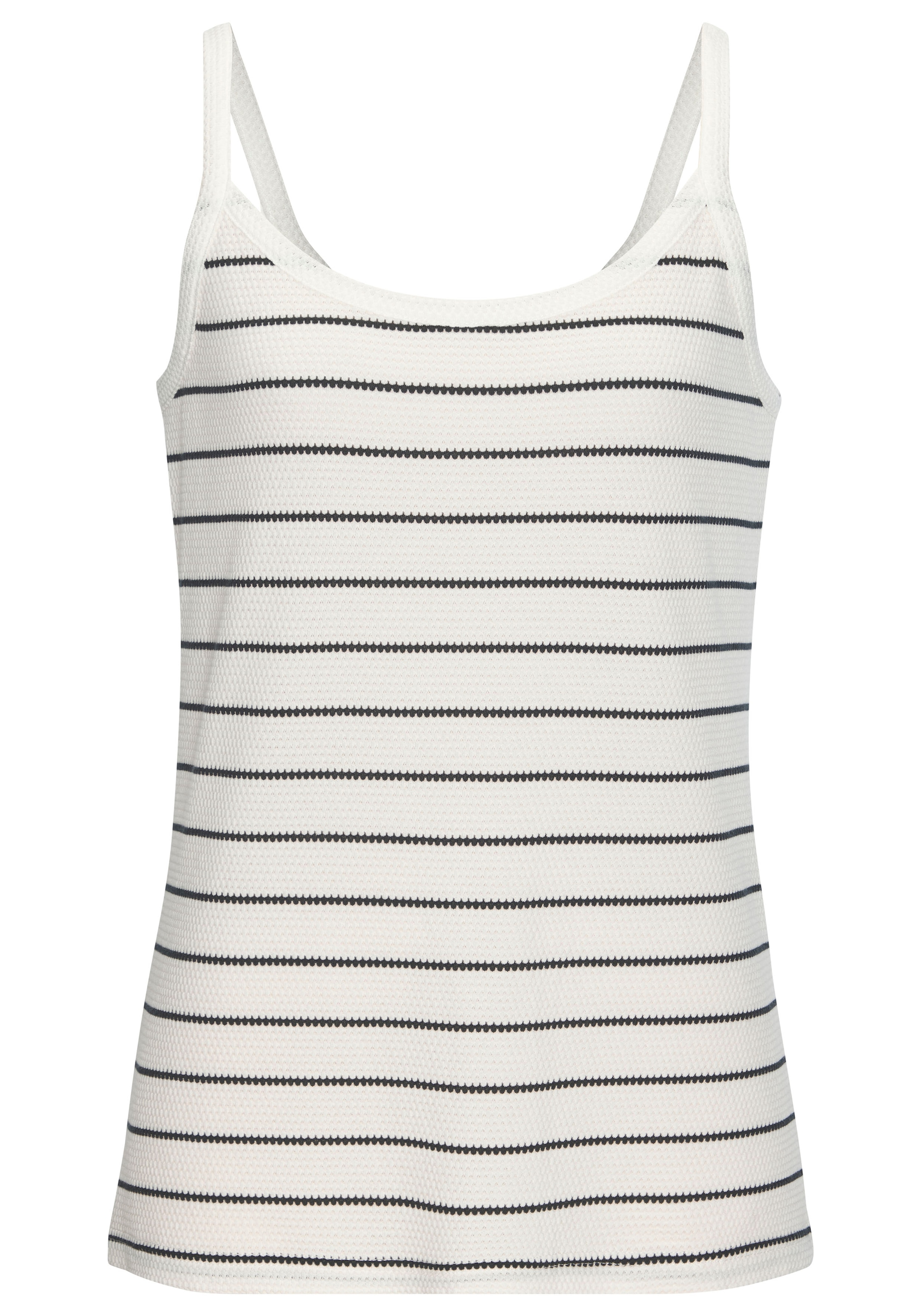 Trägertop VIVANCE "mit modischer Streifenstruktur", Damen, Gr. 44/46, schwarz-weiß (weiß, schwarz), Strick, Obermaterial: 42% Baumwolle, 42% Viskose, 12% Polyester, 4% Elasthan, gestreift, tiefer Rundhals, Tops Trägertop, aus pflegeleichter Baumwoll-Visko 3