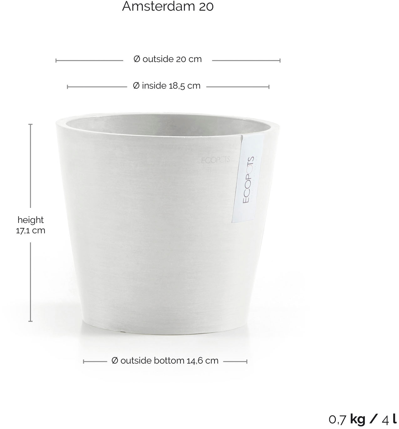 ECOPOTS Blumentopf »Amsterdam 20 Weiß« für innen und außen: frostsicher, bruchsicher und lichtbeständig