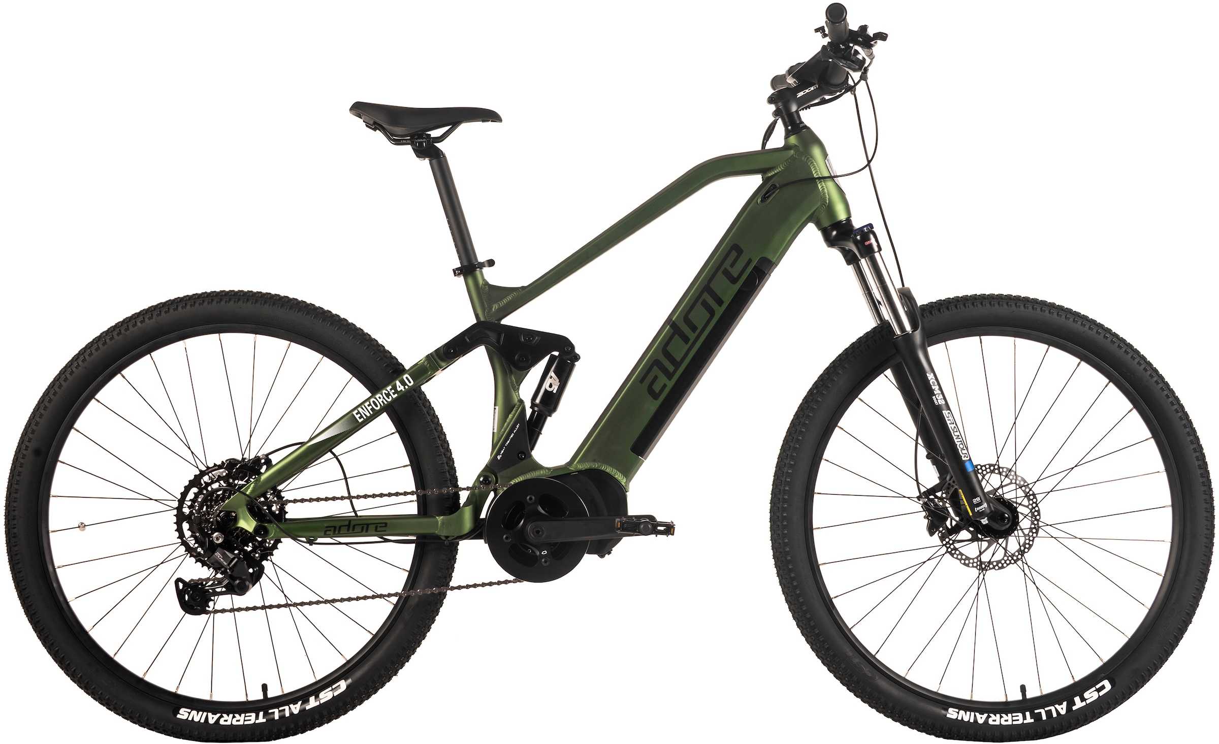 Adore E-Bike »Fully 29" Enforce 4.0 Mittelmotor 85NM / 15Ah Grün matt«, 9 Gang, Shimano, Cues, Mittelmotor 250 W