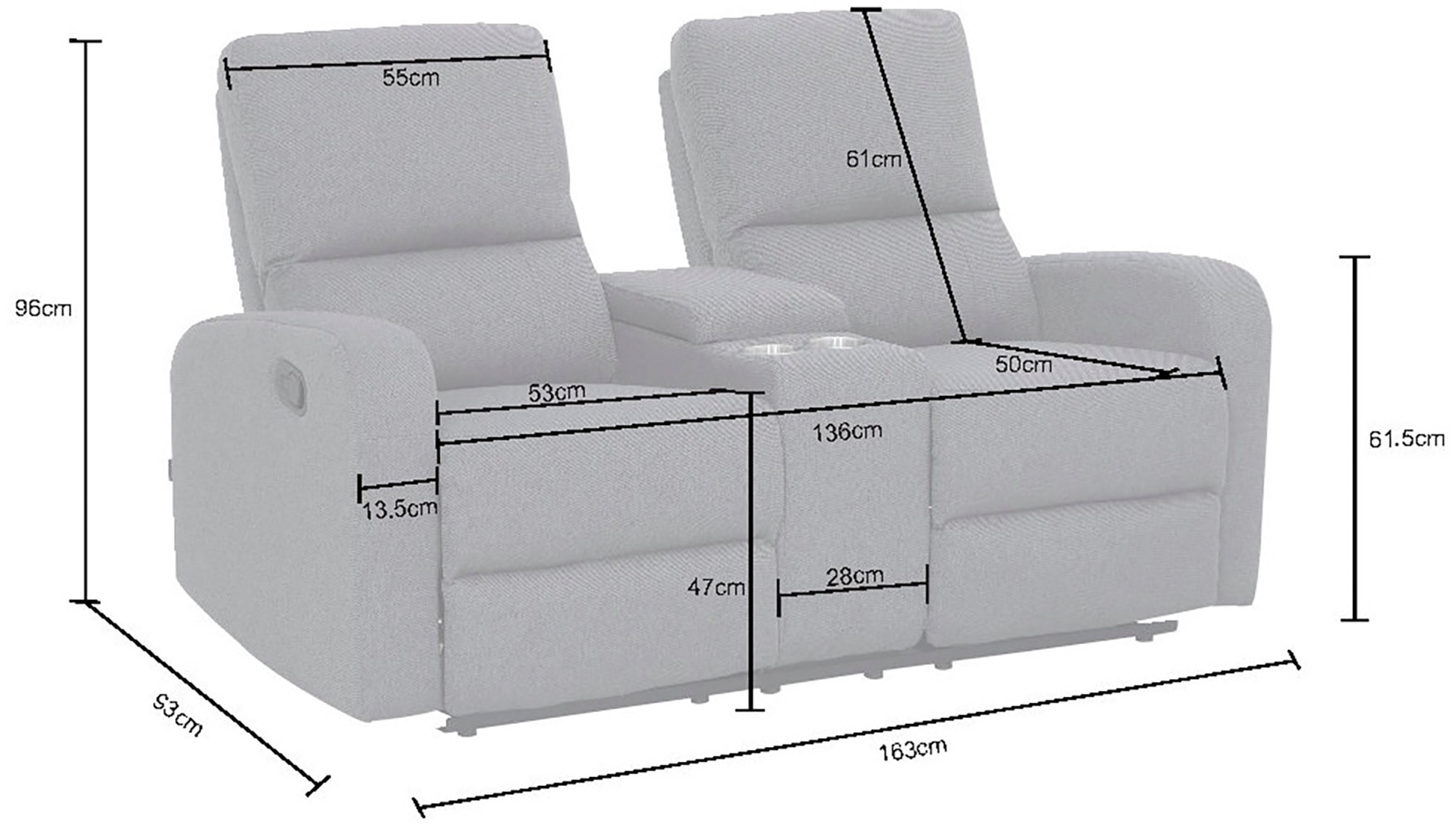 Home affaire 2-Sitzer »TOURNAY, 2er-Kinosofa, Liegesofa, TV-Sessel, Multimedia-Sofa«, mit manueller Relaxfunktion, Getränkehalter, Staufach