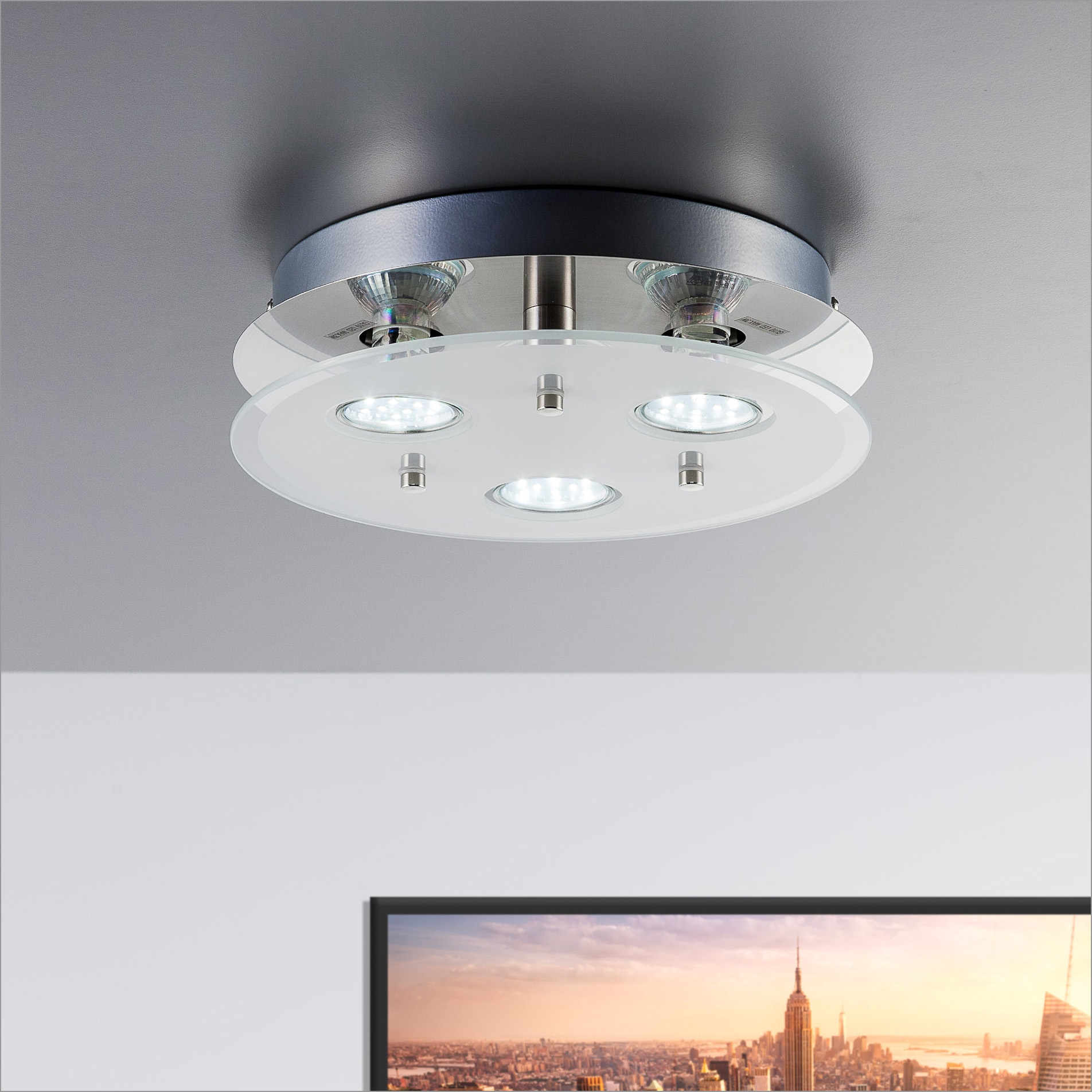 3W B.K.Licht BAUR LED GU10 3 LED Deckenlampe flammig-flammig, Deckenleuchte 250 | Glas Lumen LED inkl. warmweiß »Dinora«, Strahler