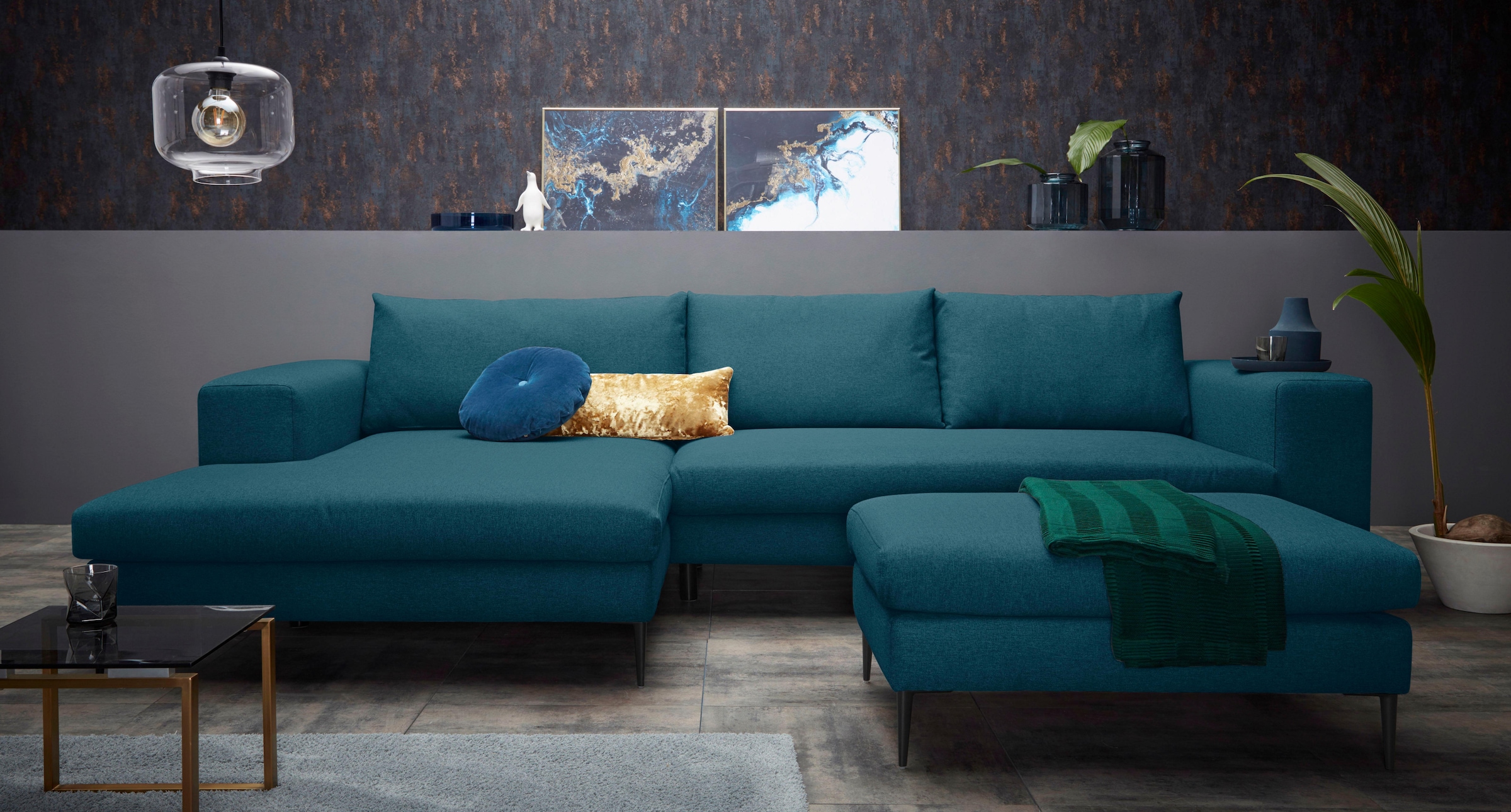 INOSIGN Ecksofa »Aurora, L-Form, mit extra breiter Recamiere, 324 x 170 cm (BxT)«, Designsofa mit tollem Sitzkomfort, extra hohe Metallfüße schwarz
