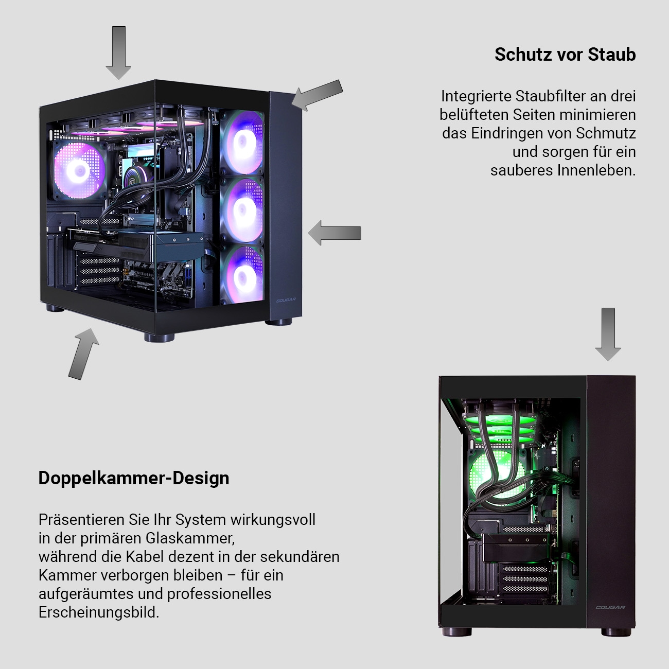 Cougar Gaming-PC »FV150 BK 7957 AMD Ryzen 5 9600X 32GB DDR5 1TB SSD RX 9070« Windows 11, DDR5 RAM, Wasserkühlung