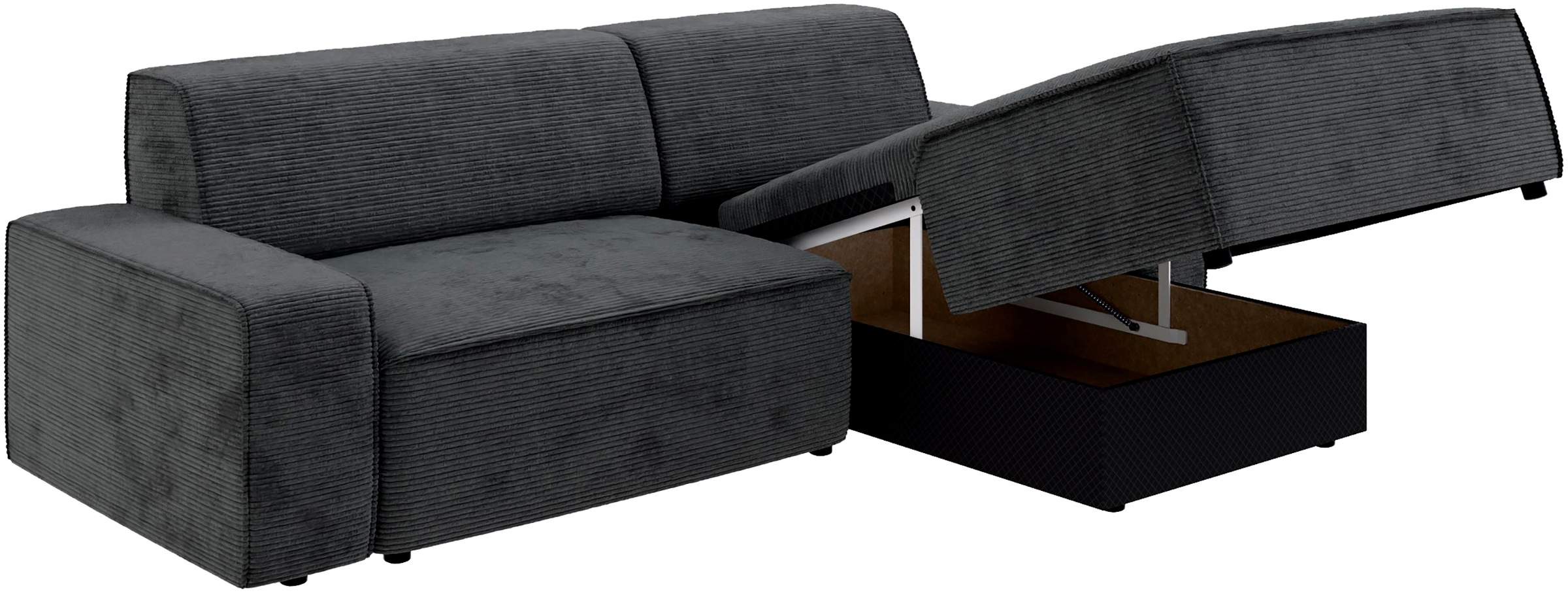 TRENDMANUFAKTUR Ecksofa »Graz, wahlweise mit Sitzvorschub und Bettkasten, L-Form, Breite 246 cm«, in Cord-, haustierfreundlichem LEO Struktur- oder LUMOS-3D-Bezug