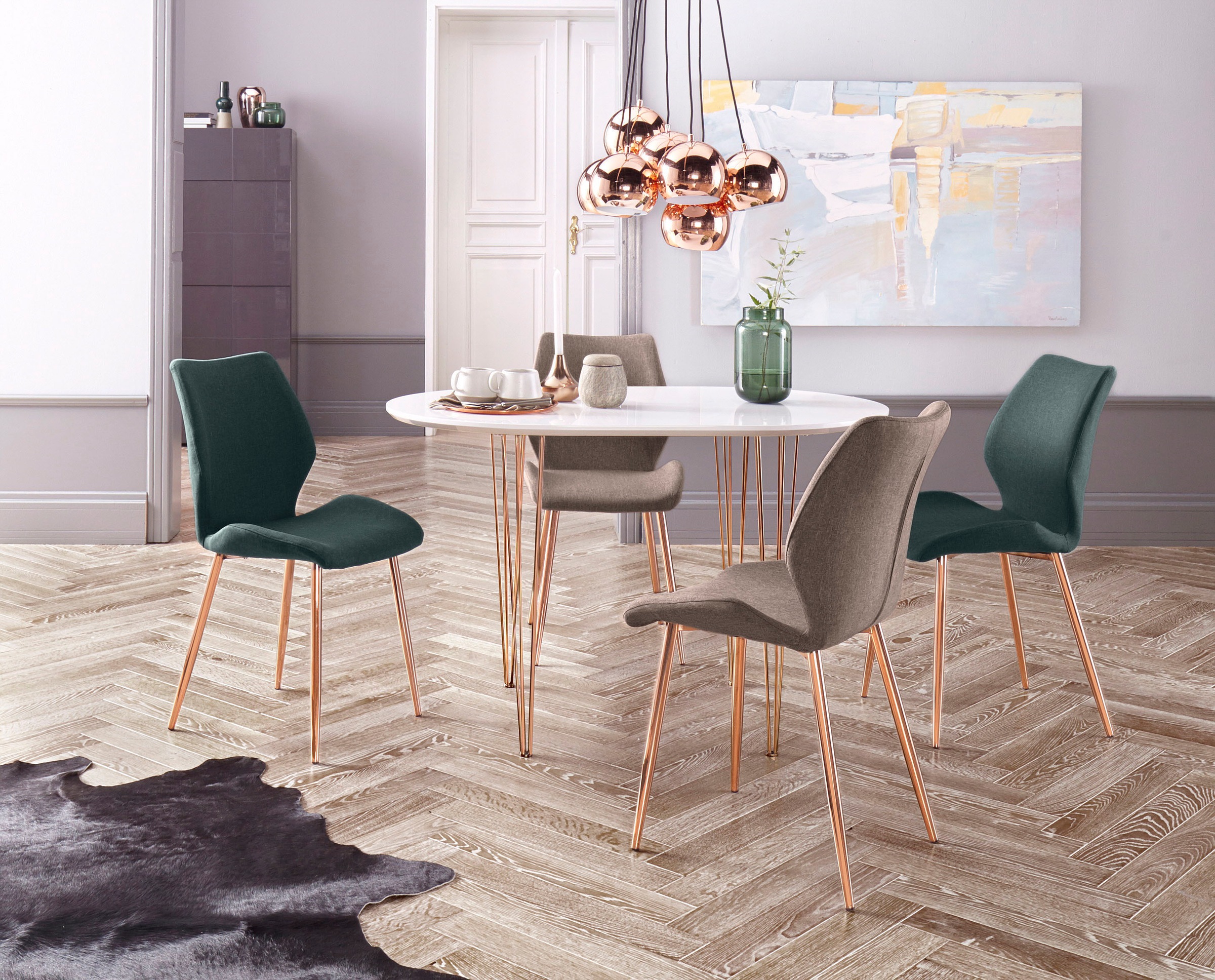 OTTO home Esszimmerstuhl (Set) 2 Stk.Bezug in Webstoff, Metallgestell kupfe günstig online kaufen