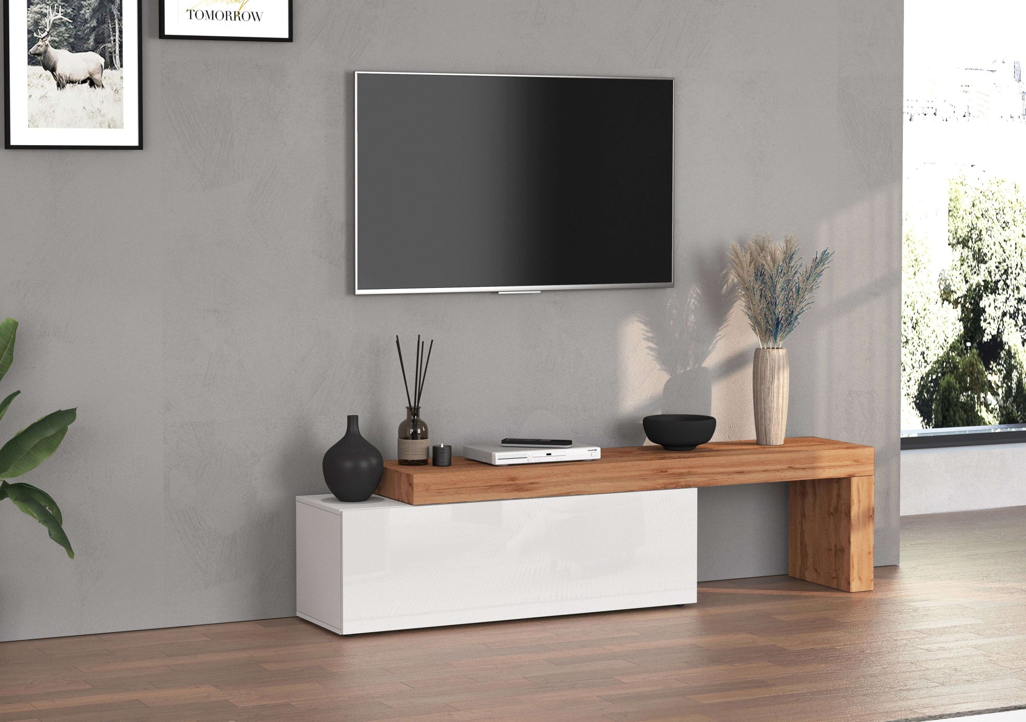 INOSIGN Lowboard »Chronos TV-Board, T-Schrank«, (1 St., Breite verstellbar von 180 bis 290 cm), Breite 240 cm TV-Board,Lowboard,1 Klappe und ein L-Förmiger Aufsatz