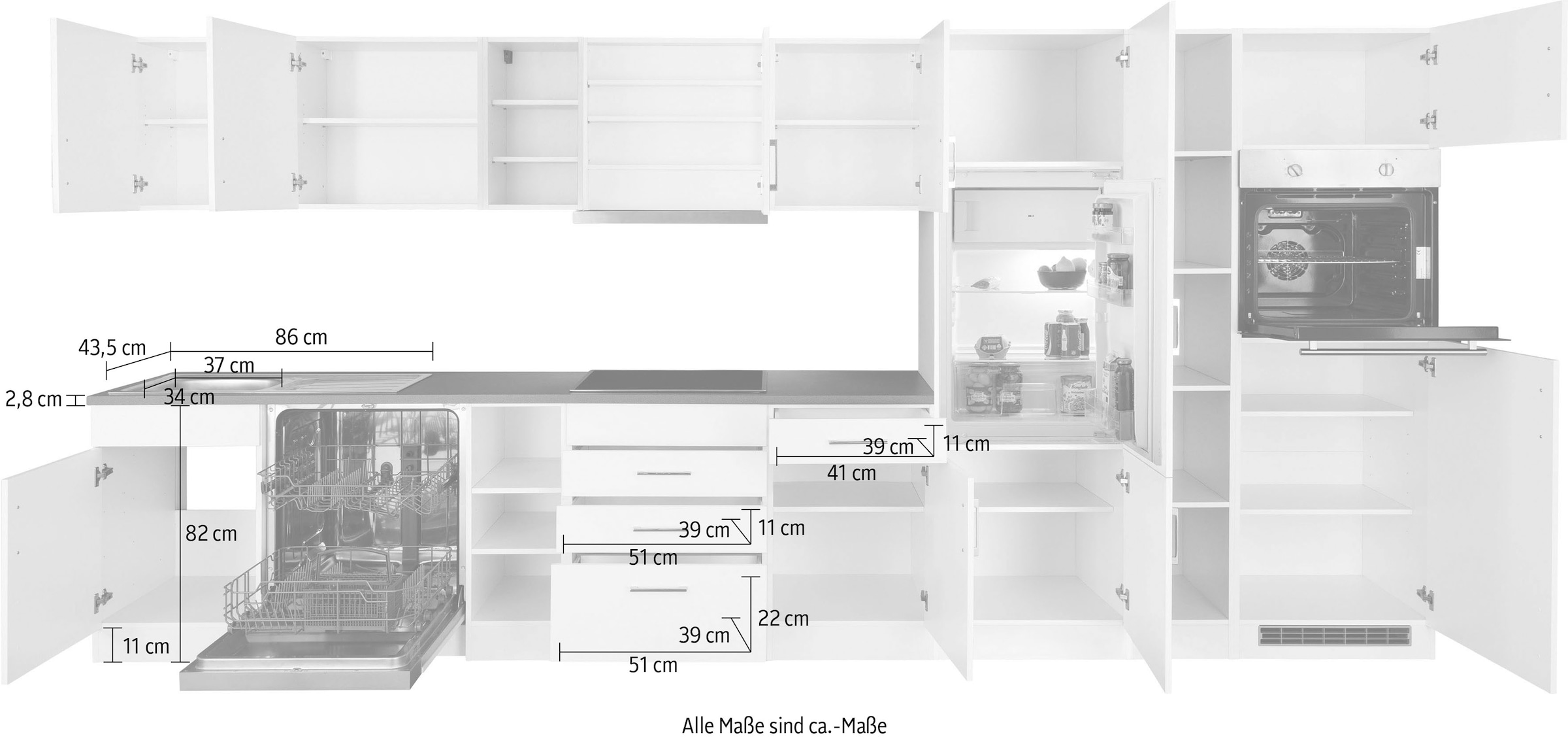 KOCHSTATION Küchenzeile »KS-Paris«, mit E-Geräten, Breite 400 cm
