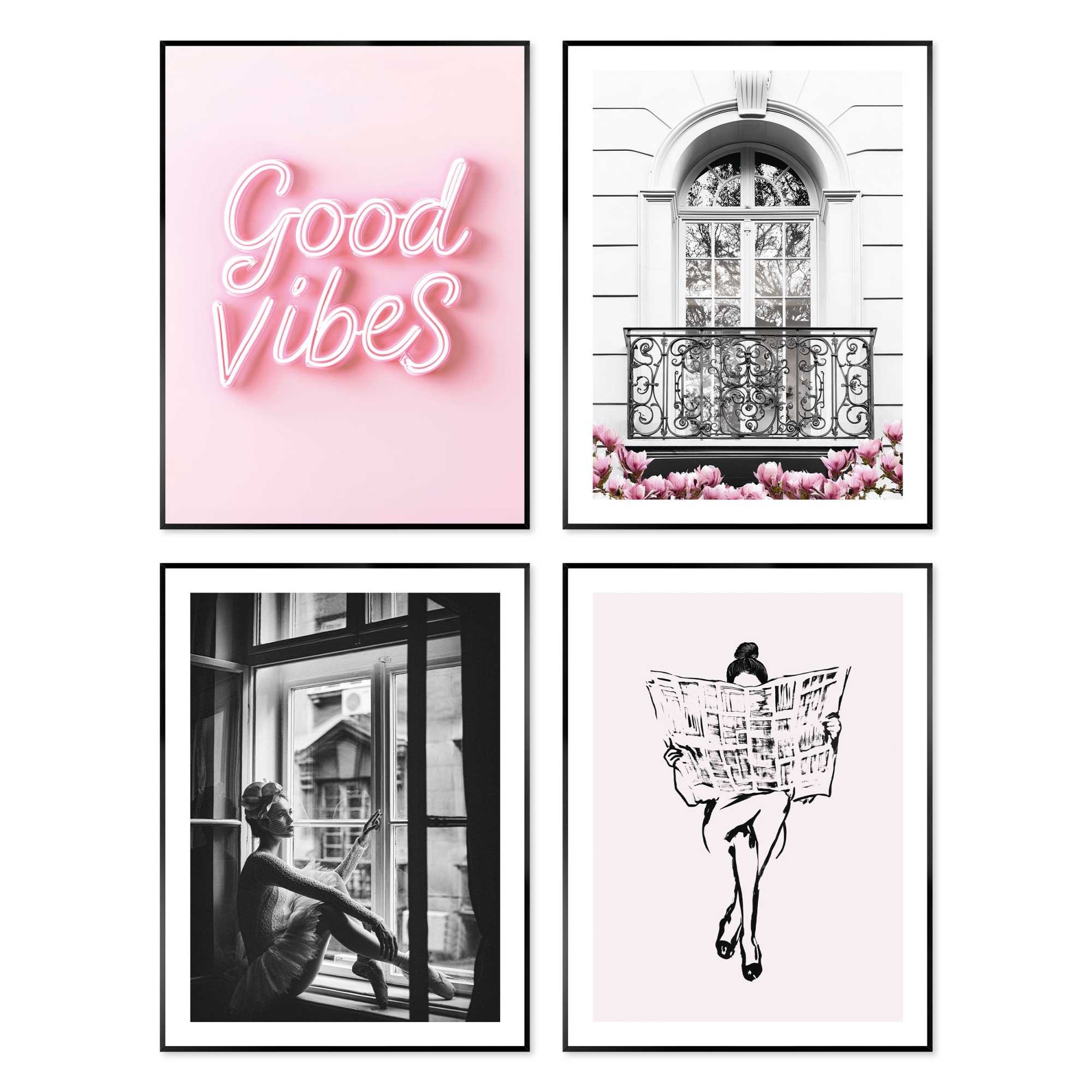 Reinders! Bild mit Rahmen »Good Vibes« Fashion 4 Stk. tlg. Schlafzimmer - Rosa - MDF - Fashion - 30x40 cm