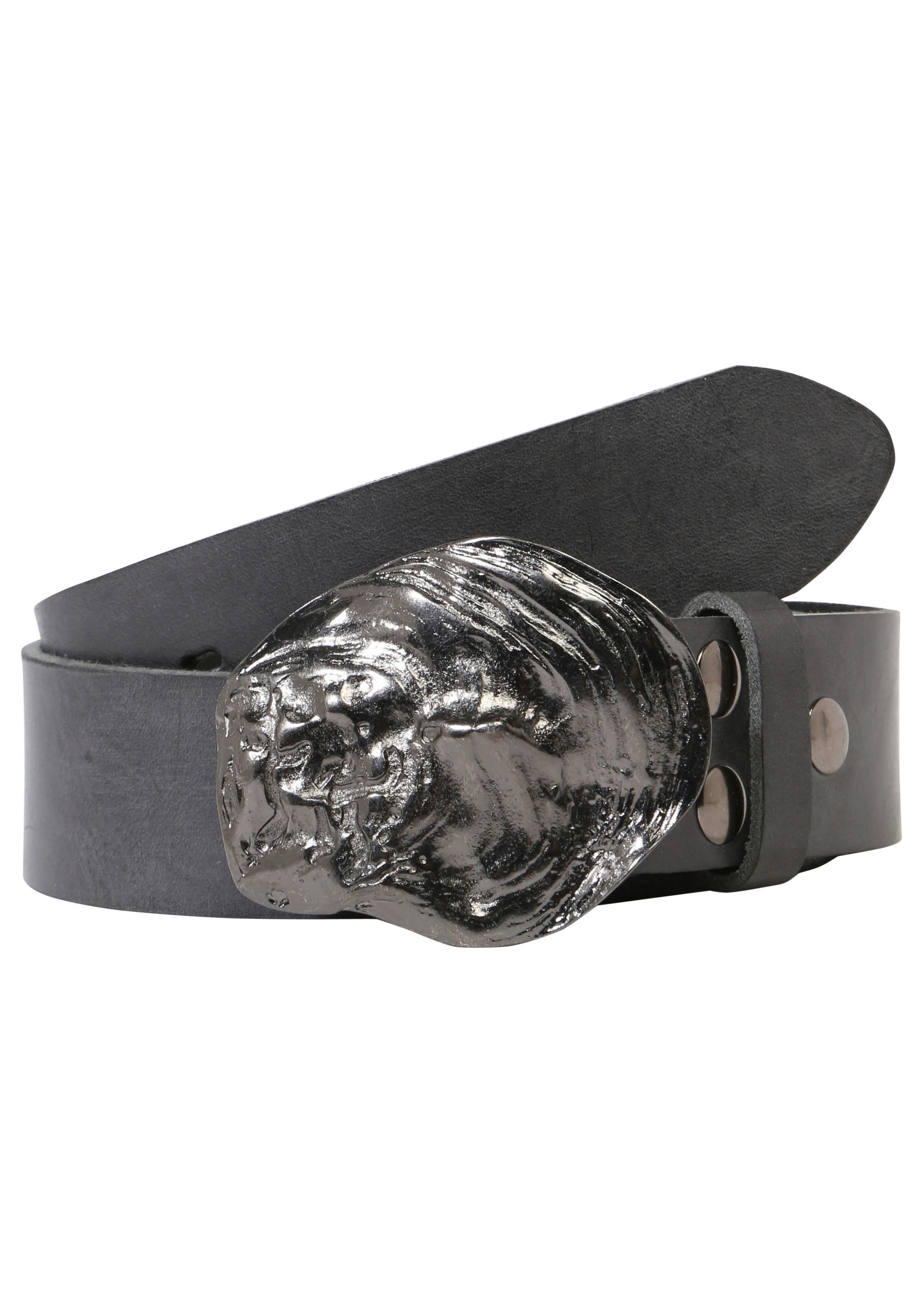 Damen Ledergürtel, grau, Gr. 110, RETTUNGSRING GÜRTEL, unifarben, Leder, Gürtel, mit austauschbarer Schließe »Auster Muschel Schwarz«