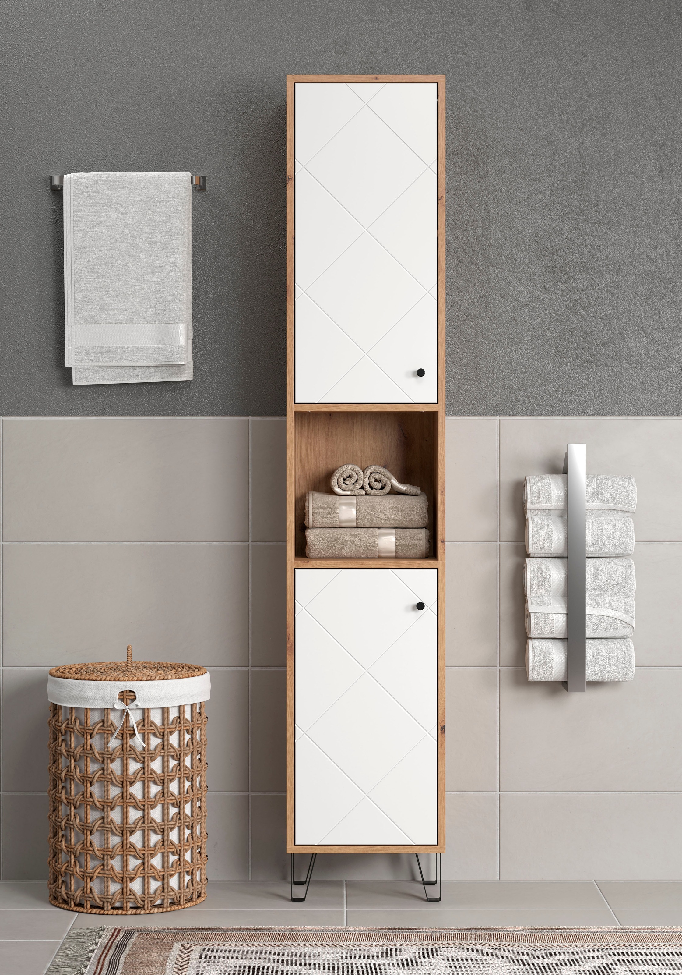 PLACES OF STYLE Hochschrank »Tarragona« 1 Stk. tlg. Hochschrank mit 1 Tür & 1 Klappe - (B/T/H) 36/29/191 cm