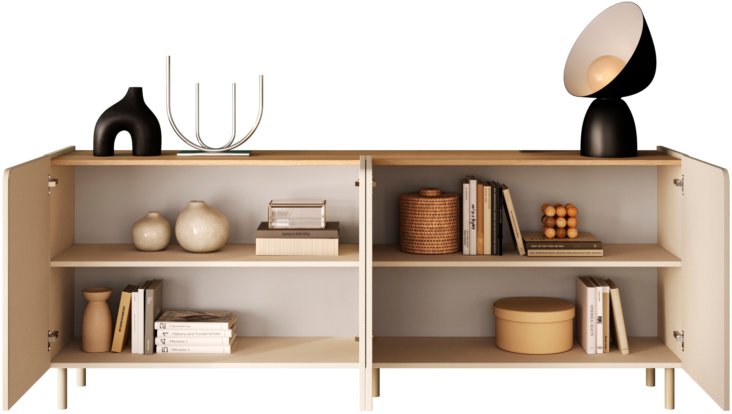 OTTO home Sideboard »Dobbiaco, 202 cm breit, 4 Türen, Anrichte, Kommode, Stauraumschrank« Innenliegendes Top, gerade Metallfüße, Tür mit Rundung