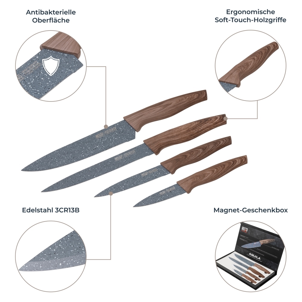 RESTO Kitchenware Messer-Set »Aquila, Edelstahlmesser 4-teilig in Magnet-Geschenkbox«, (Set, 4 tlg.), Kochmesser, Tranchiermesser, Universalmesser, Gemüsemesser