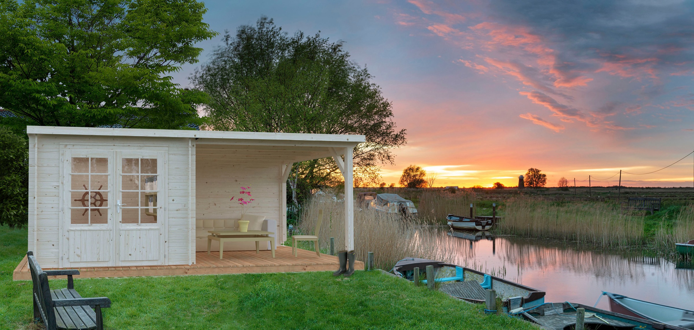 Palmako Gartenhaus "Ella" 6,9+8,2 m², mit Anbaudach günstig online kaufen