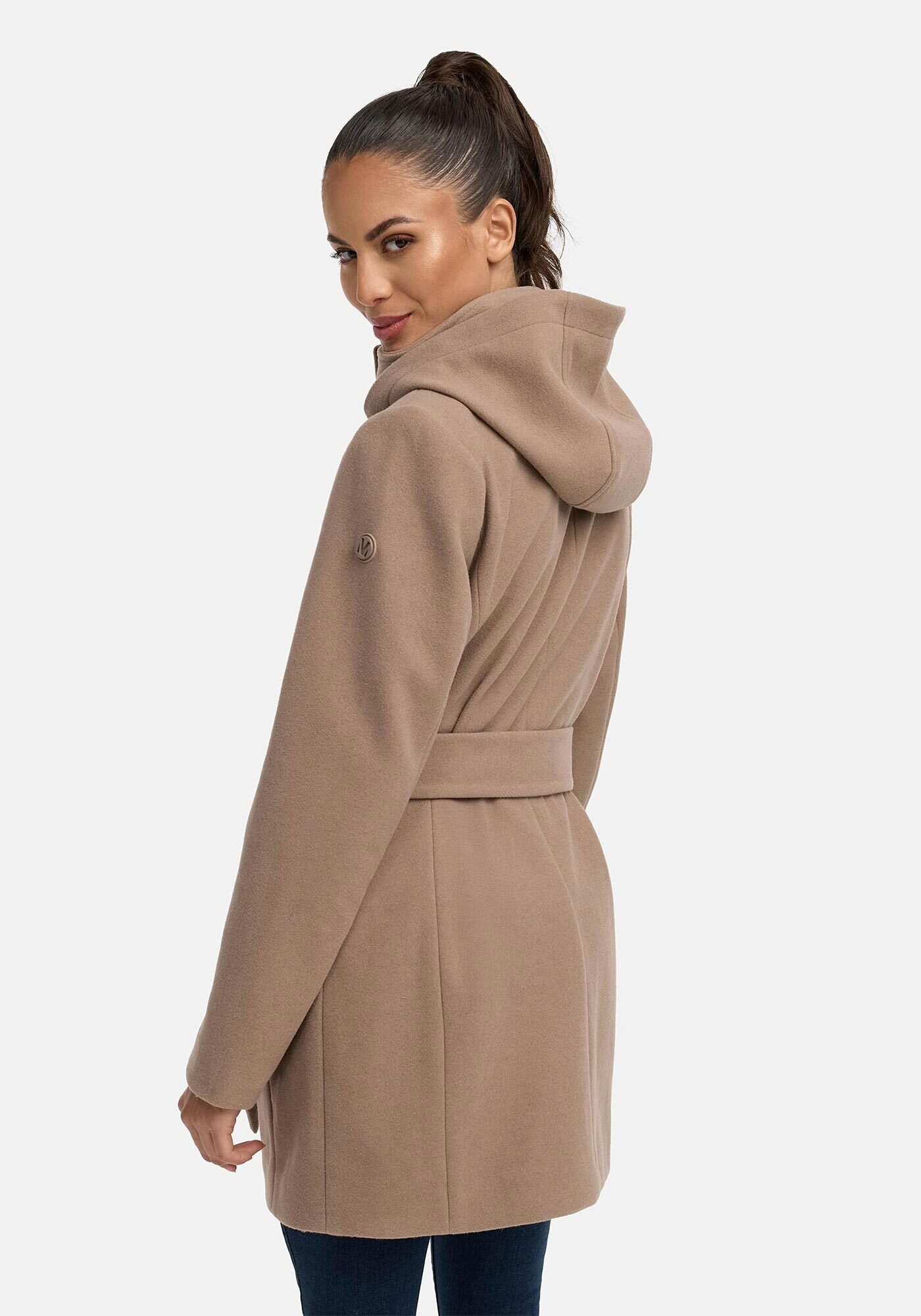 Marikoo Kurzmantel »Katalinaa«, Eleganter Wickel Mantel mit Taillengürtel und Oversized Hood Kapuze