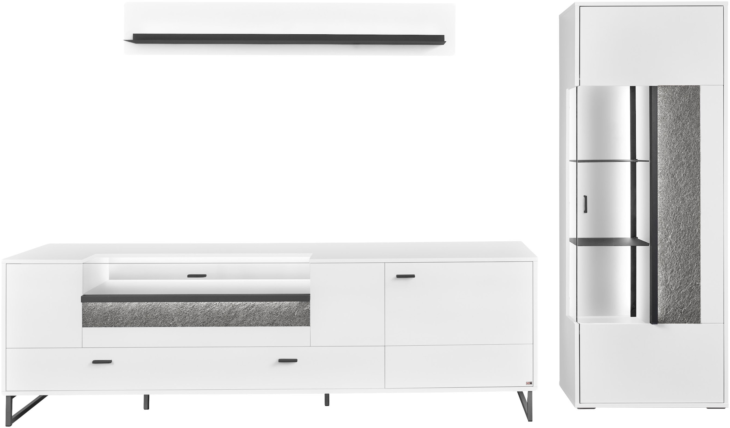 set one by Musterring TV-Wand »Deltona«, (3 St.), Zierelemente aus Sandstein, inkl. Beleuchtung, Gesamtbreite ca. 287 cm